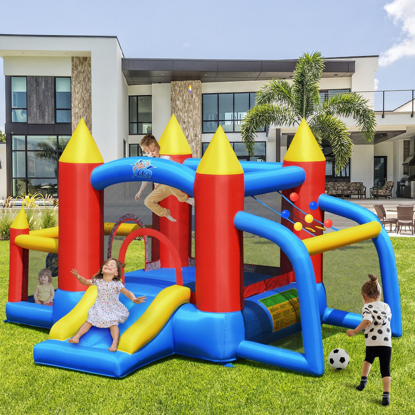 Inflatable Soccer Goal Ball Pit Bounce House Without Blower Kids Crystal