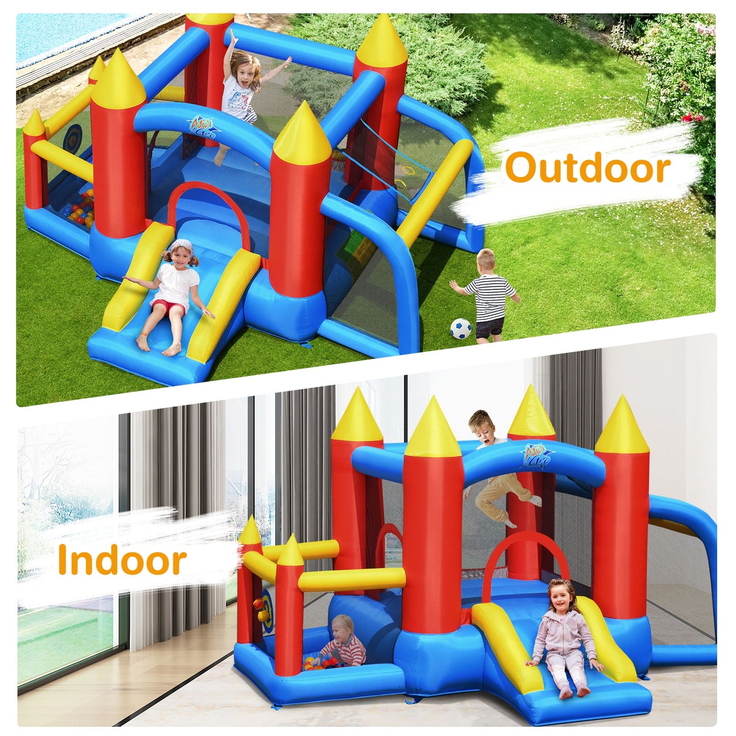 Inflatable Soccer Goal Ball Pit Bounce House Without Blower Kids Crystal