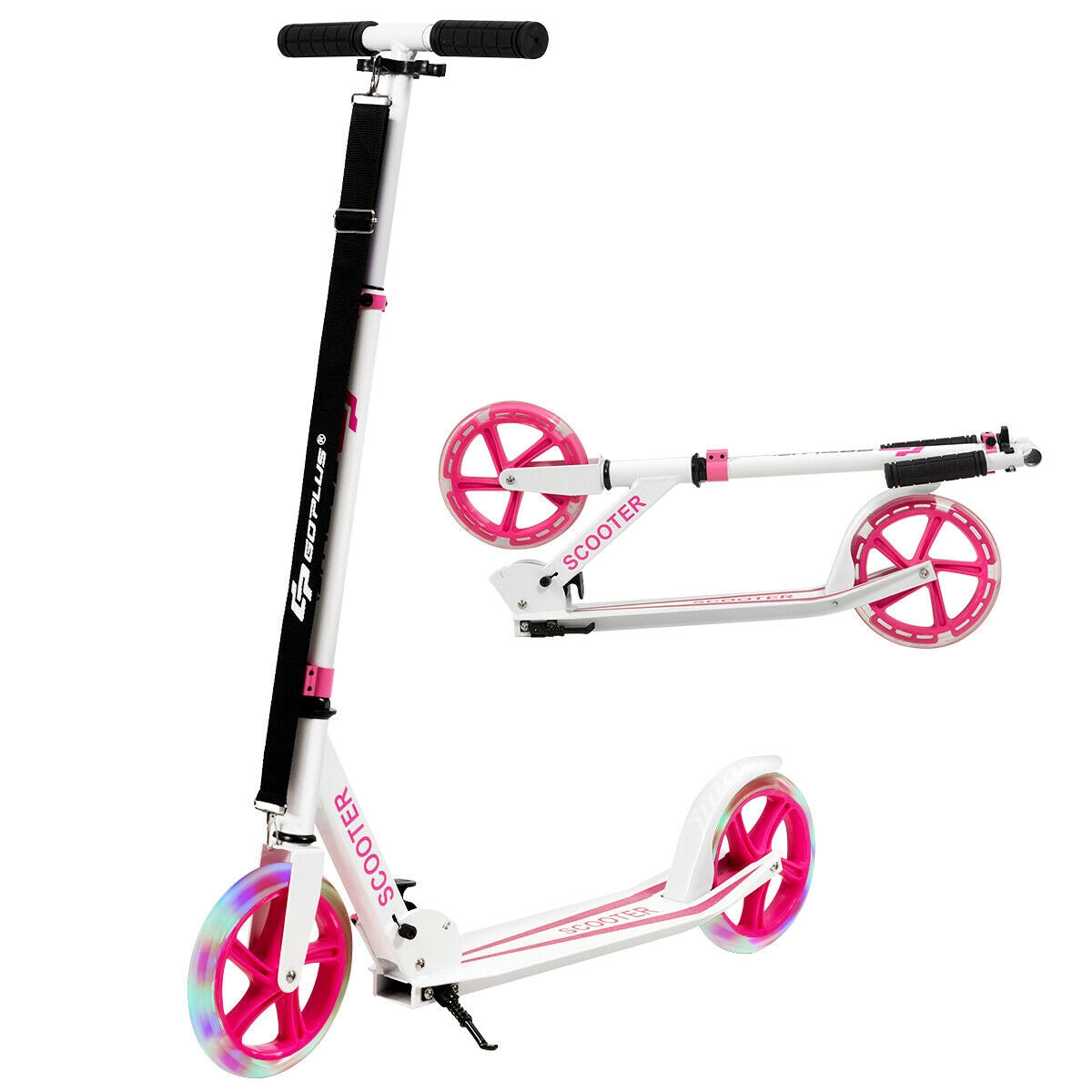 Portable Folding Sports Kick Scooter with LED Wheels-Pink Kids Crystal