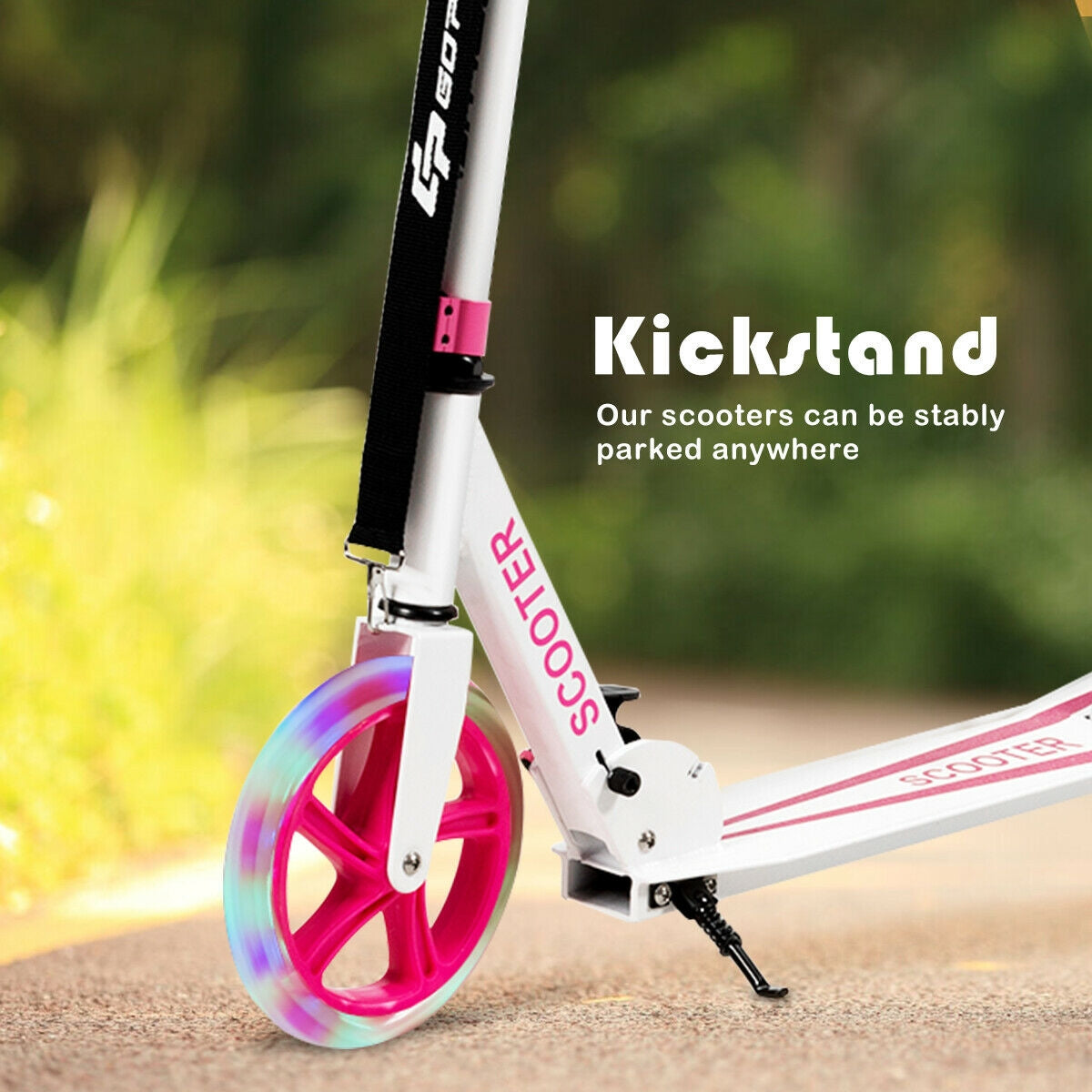 Portable Folding Sports Kick Scooter with LED Wheels-Pink Kids Crystal