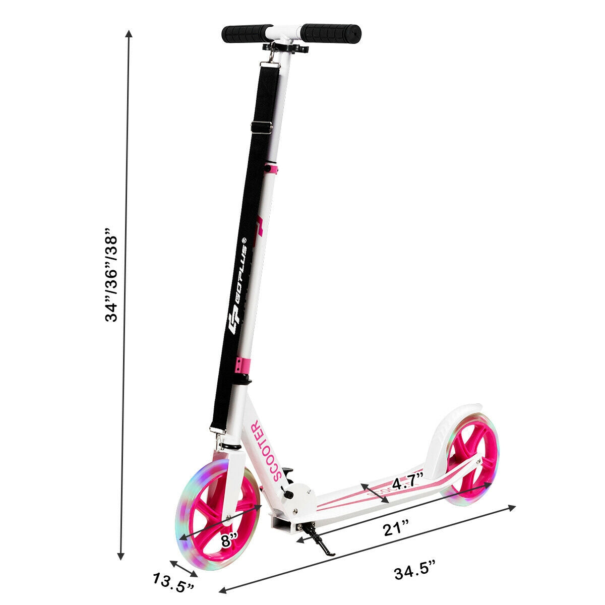 Portable Folding Sports Kick Scooter with LED Wheels-Pink Kids Crystal