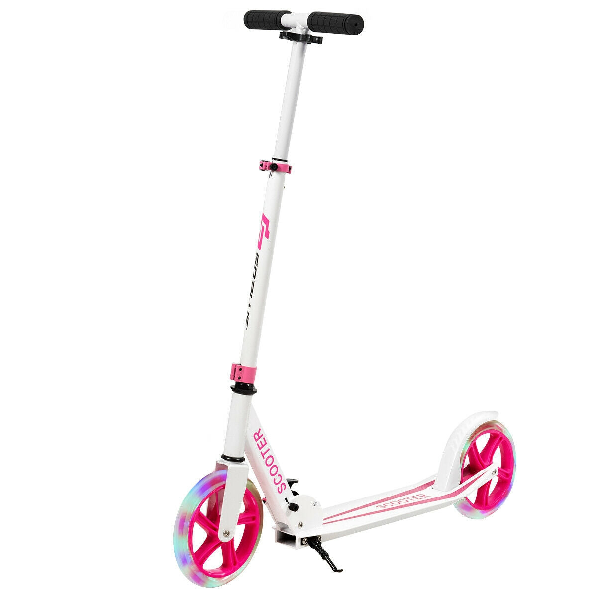 Portable Folding Sports Kick Scooter with LED Wheels-Pink Kids Crystal