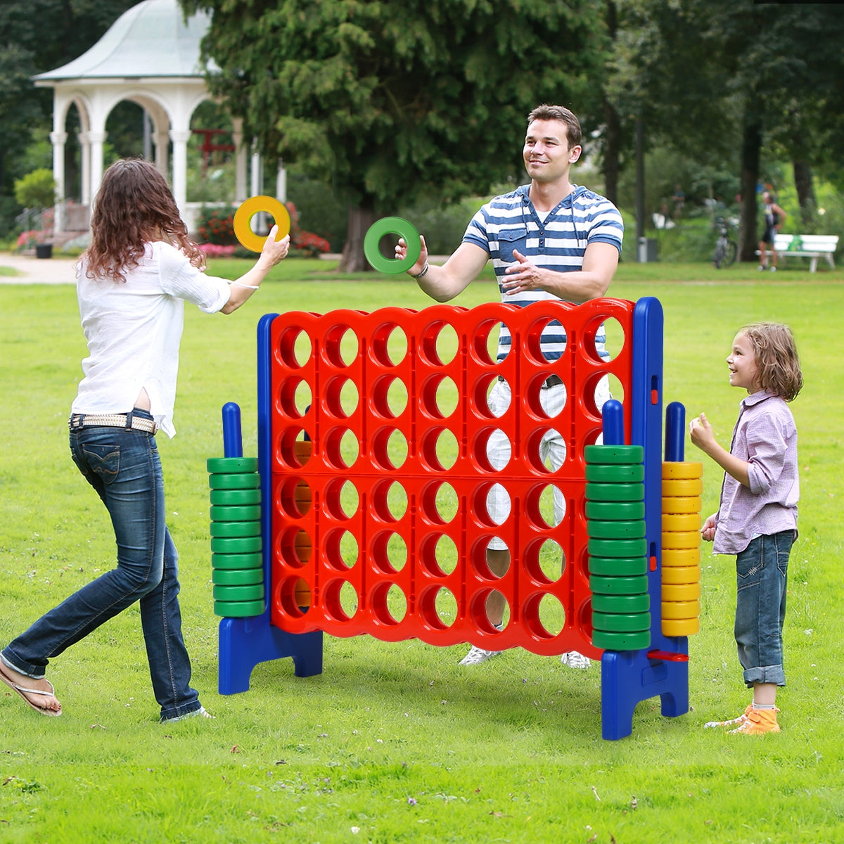 Jumbo 4-to-Score Giant Game Set with 42 Jumbo Rings and Quick-Release Slider-Blue Kids Crystal