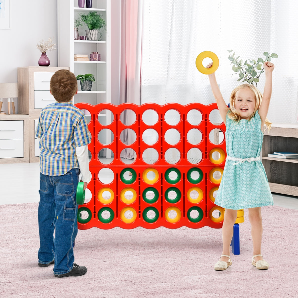 Jumbo 4-to-Score Giant Game Set with 42 Jumbo Rings and Quick-Release Slider-Blue Kids Crystal
