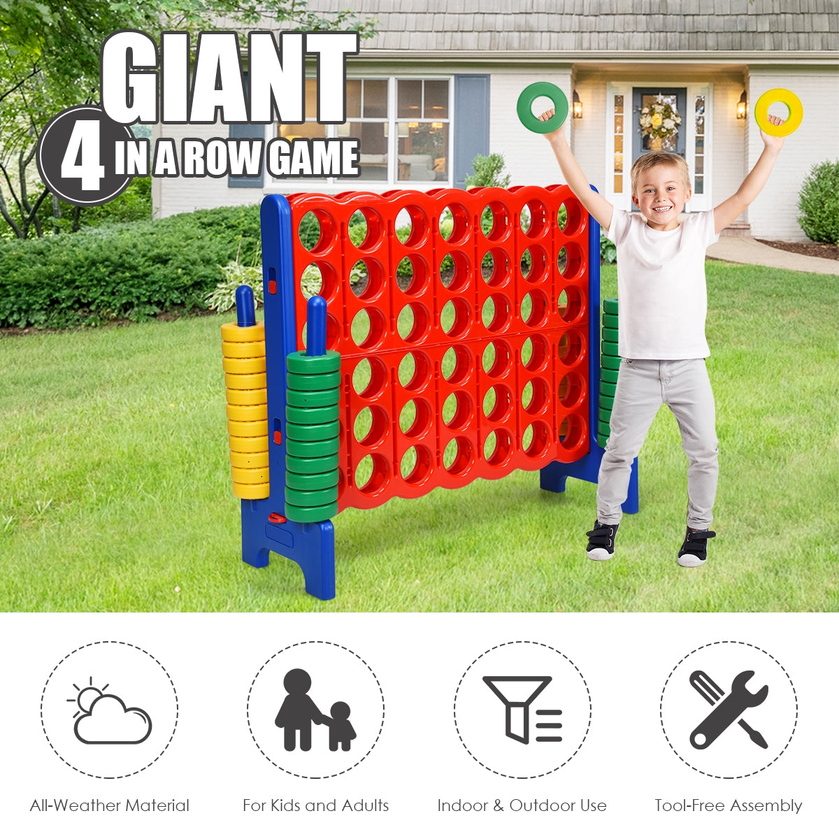 Jumbo 4-to-Score Giant Game Set with 42 Jumbo Rings and Quick-Release Slider-Blue Kids Crystal