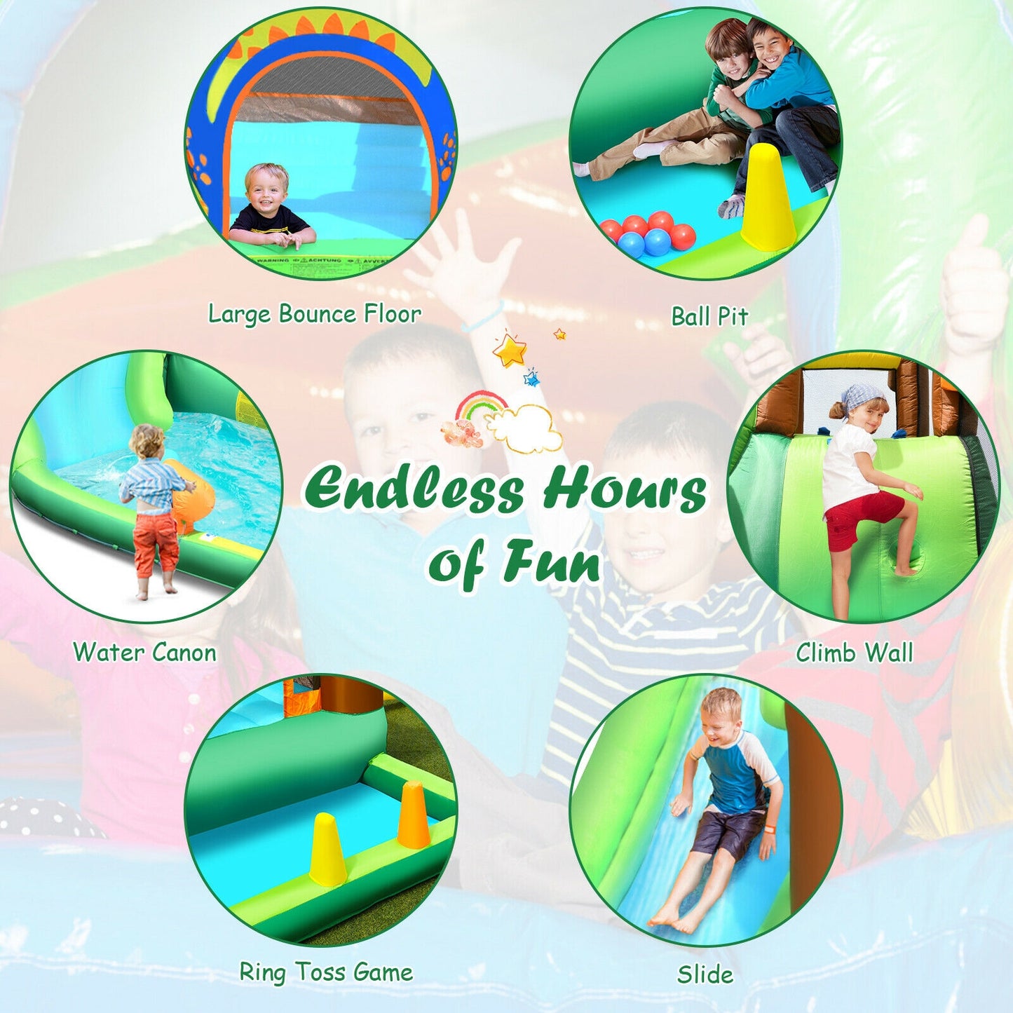 Inflatable Waterslide Bounce House Climbing Wall without Blower Kids Crystal