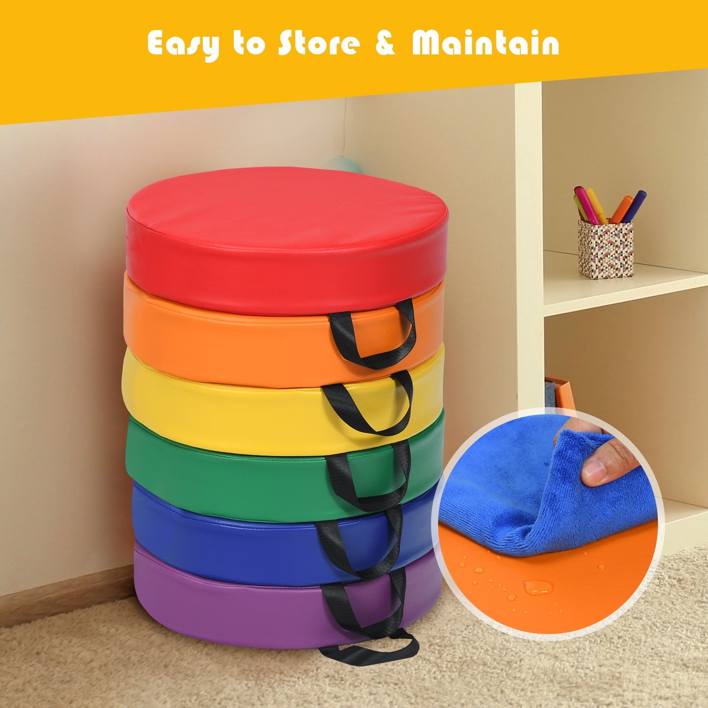 6 Pieces 15 Inch Round Toddler Floor Cushions Kids Crystal