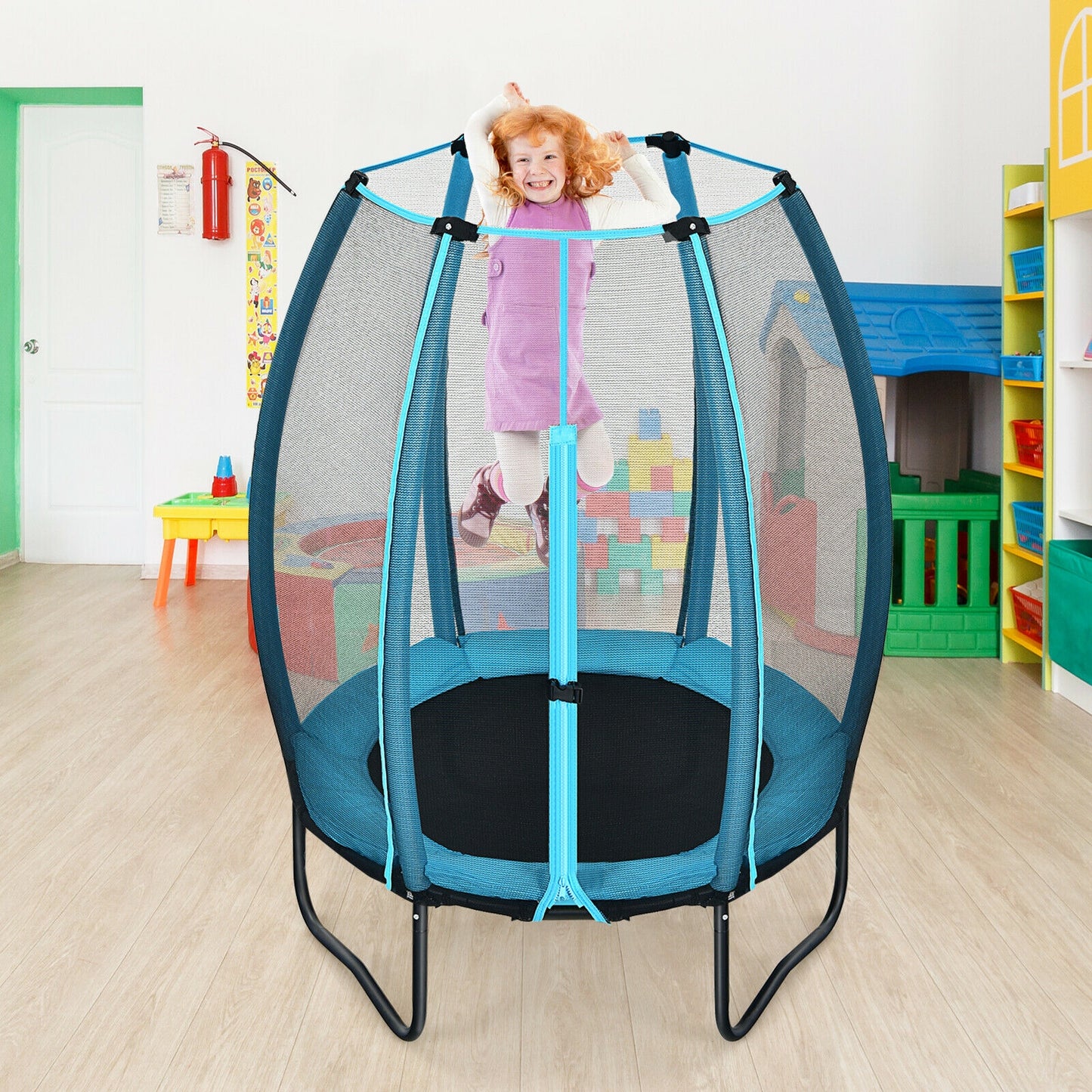 4 Feet Kids Trampoline Recreational Bounce Jumper with Enclosure Net-Blue Kids Crystal