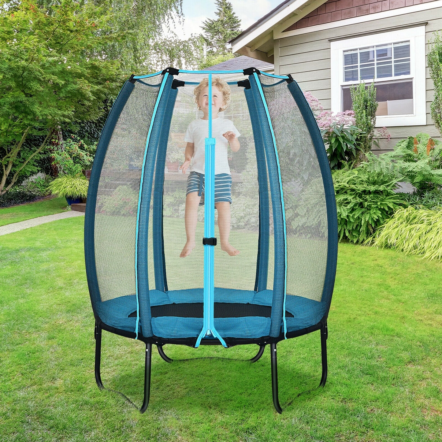 4 Feet Kids Trampoline Recreational Bounce Jumper with Enclosure Net-Blue Kids Crystal