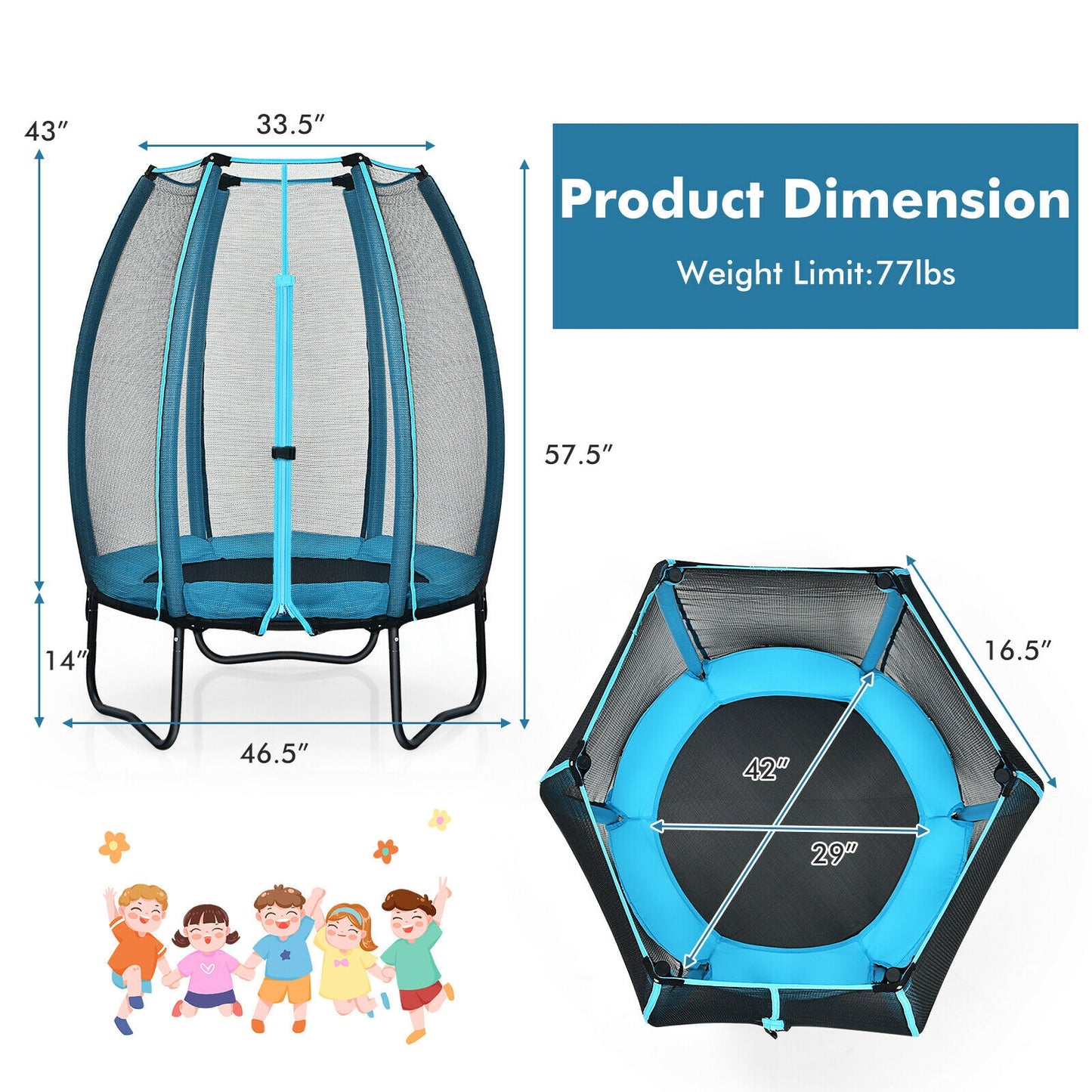 4 Feet Kids Trampoline Recreational Bounce Jumper with Enclosure Net-Blue Kids Crystal