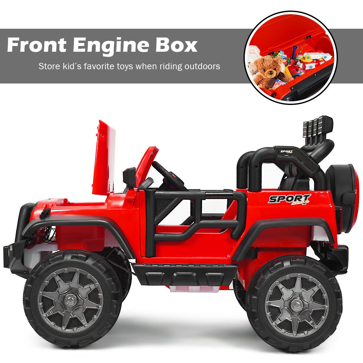 12V 2-Seater Ride on Car Truck with Remote Control and Storage Room-Red Kids Crystal