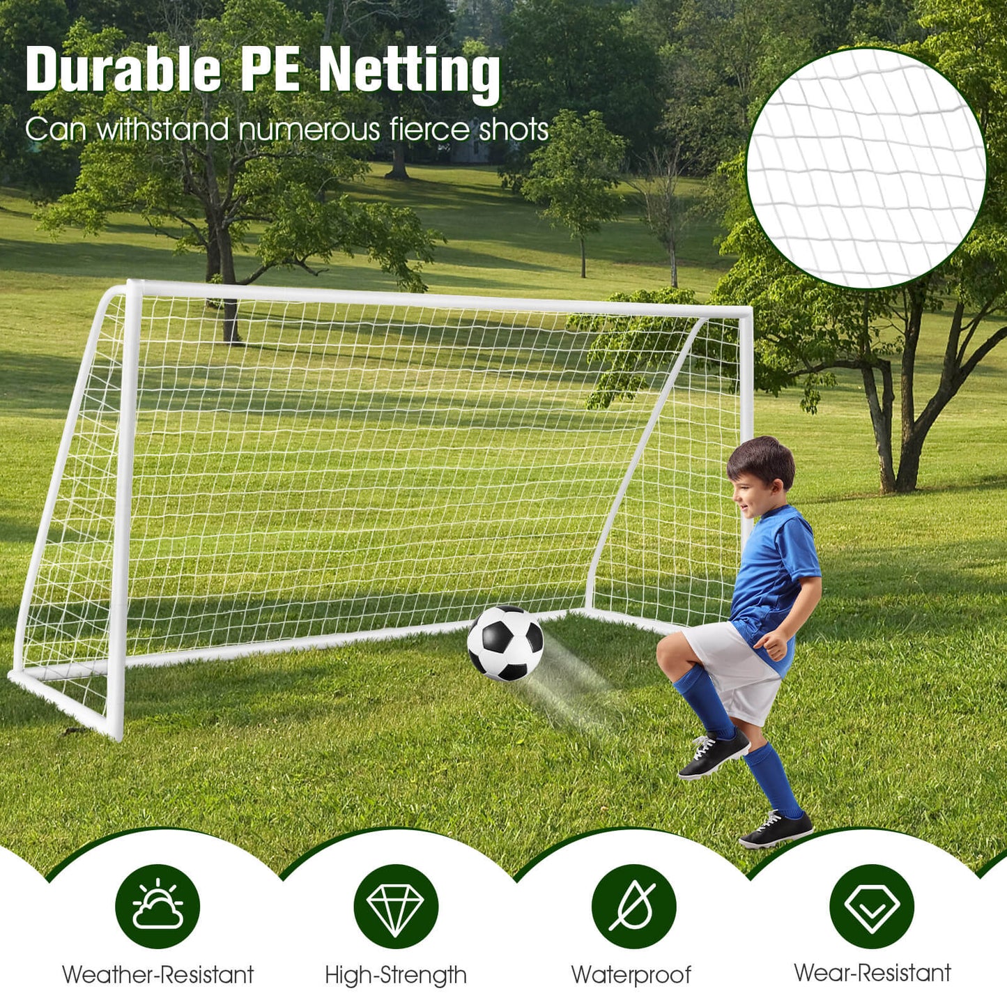 12 x 6 Feet Soccer Goal with Strong PVC Frame and High-Strength Netting Kids Crystal