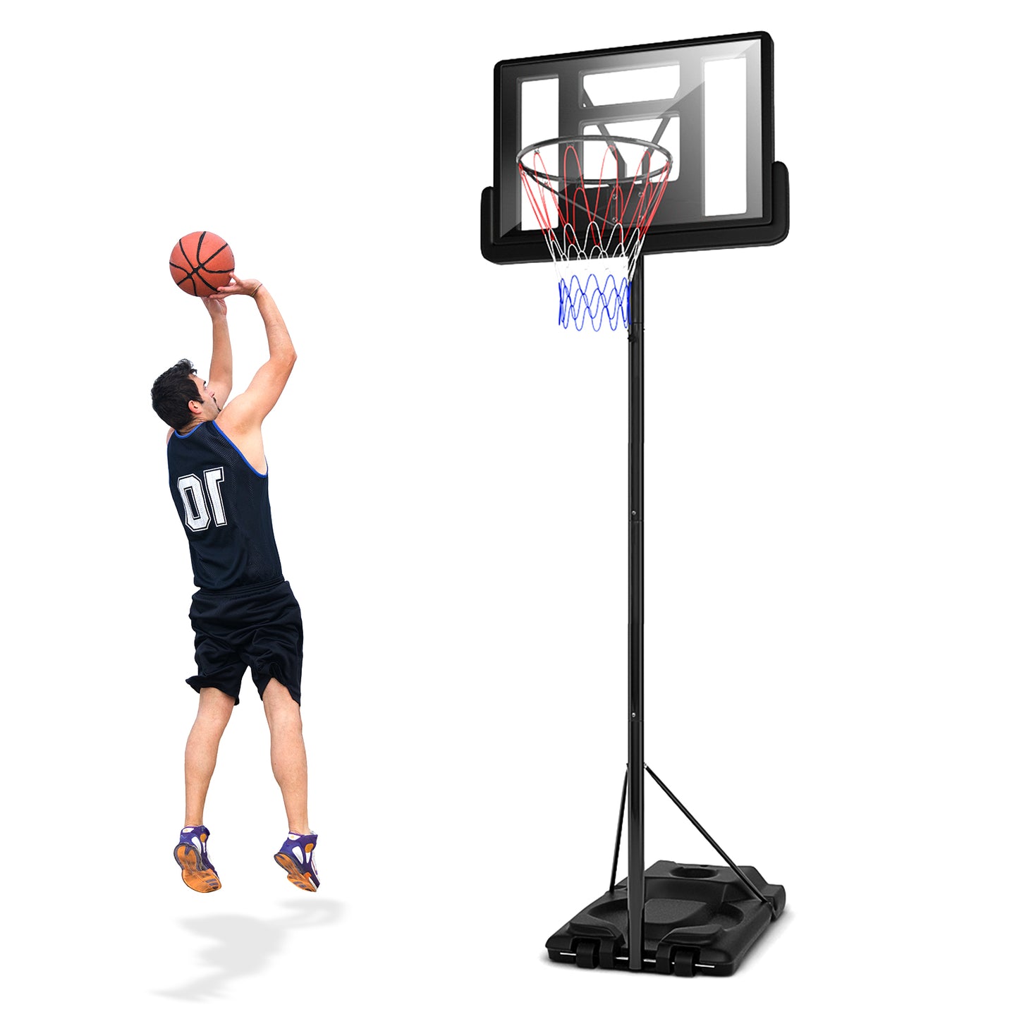 Height Adjustable Portable Shatterproof Backboard Basketball Hoop with 2 Nets Kids Crystal