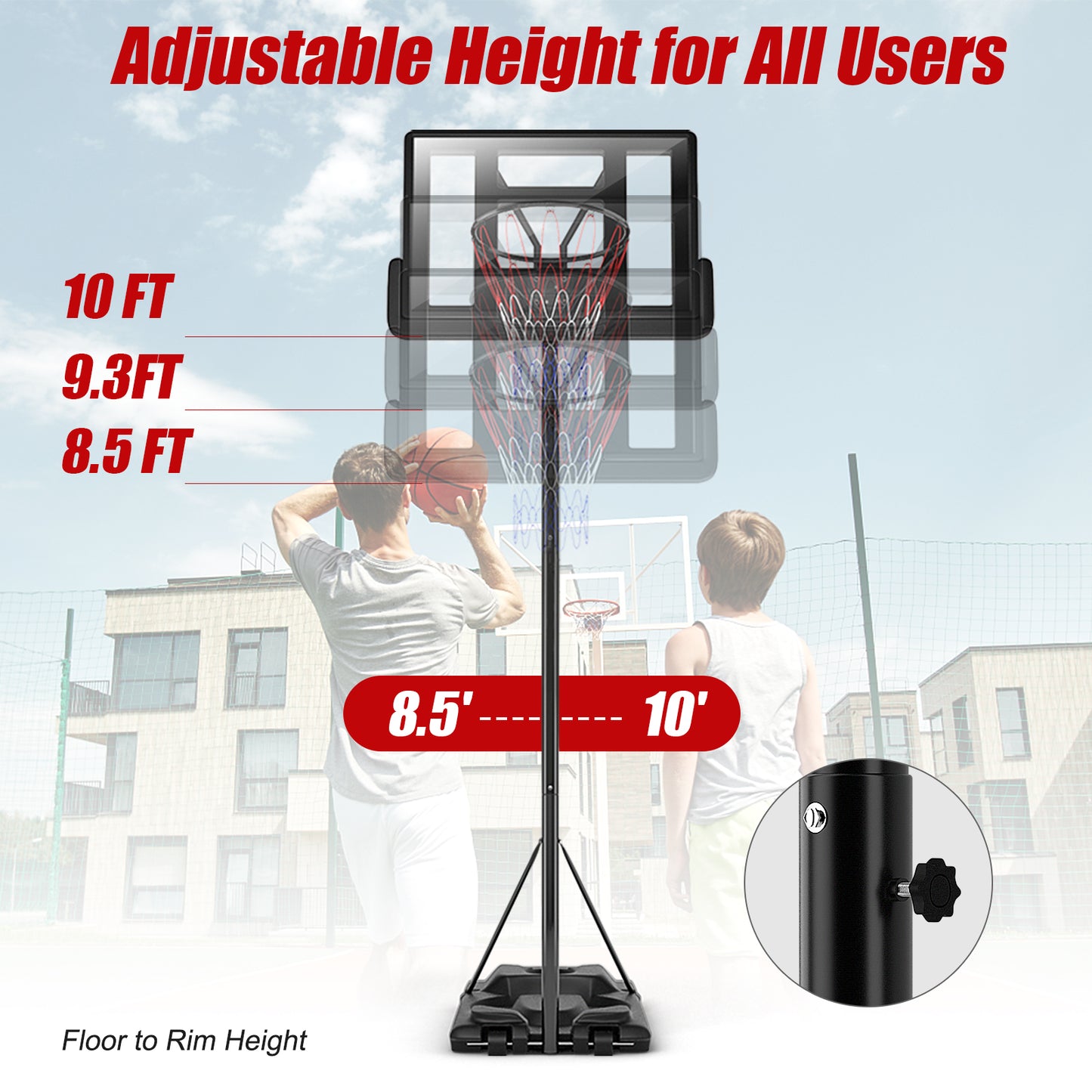Height Adjustable Portable Shatterproof Backboard Basketball Hoop with 2 Nets Kids Crystal