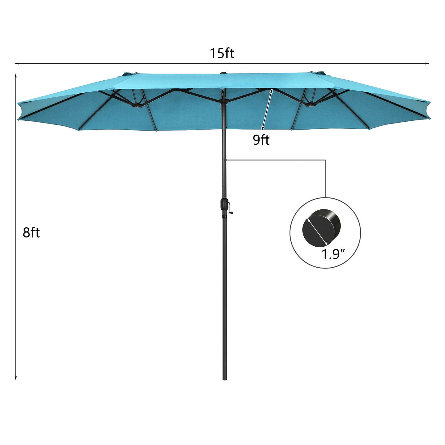 15 Feet Patio Double-Sided Umbrella with Hand-Crank System-Turquoise Kids Crystal