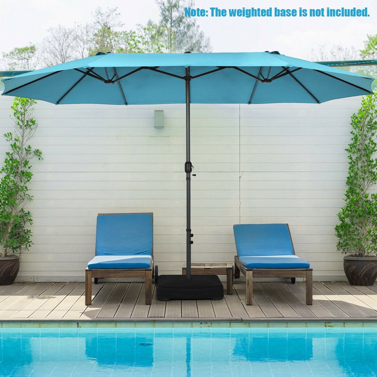 15 Feet Patio Double-Sided Umbrella with Hand-Crank System-Turquoise Kids Crystal
