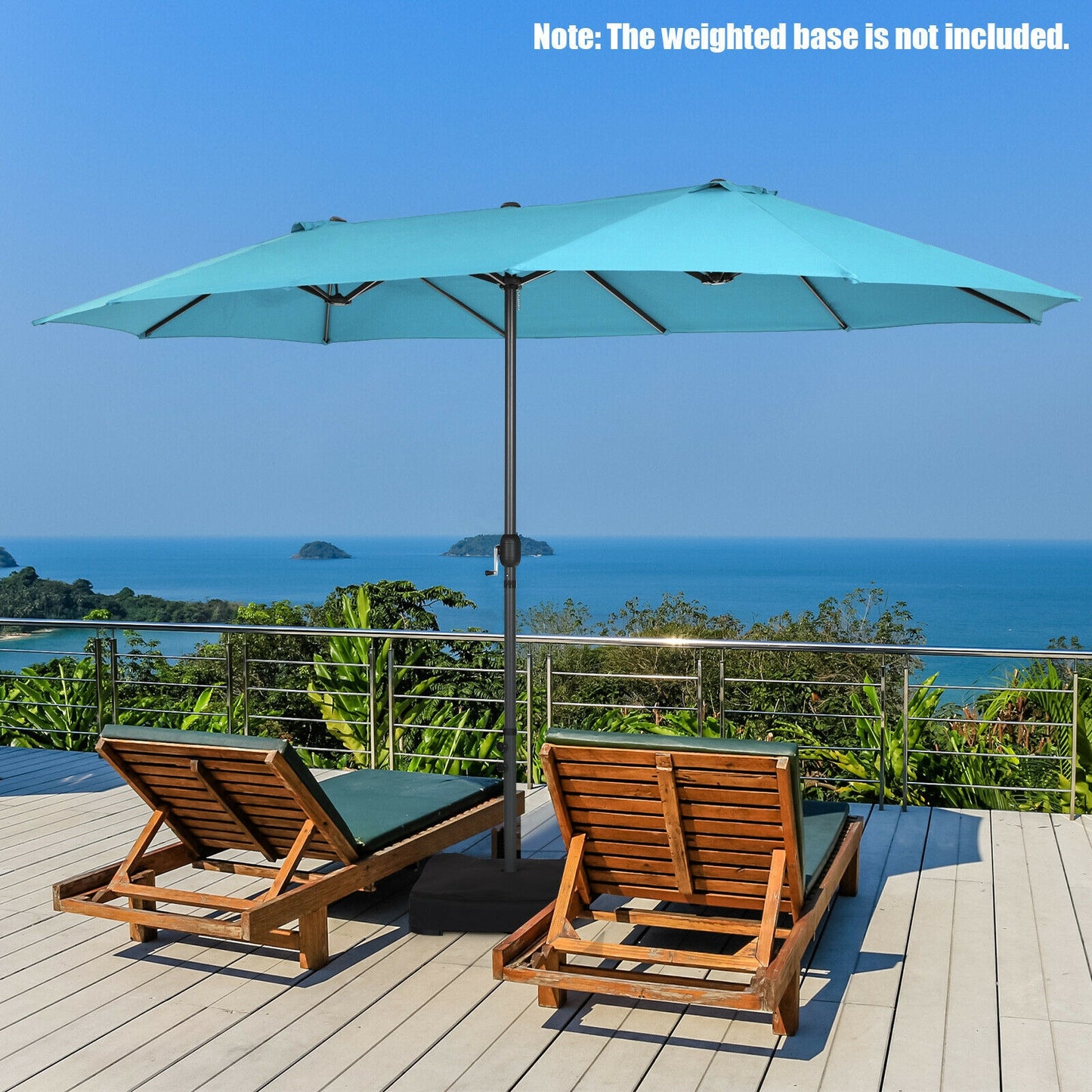 15 Feet Patio Double-Sided Umbrella with Hand-Crank System-Turquoise Kids Crystal