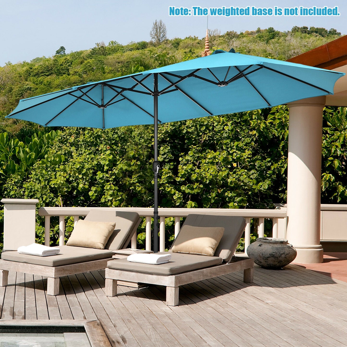 15 Feet Patio Double-Sided Umbrella with Hand-Crank System-Turquoise Kids Crystal