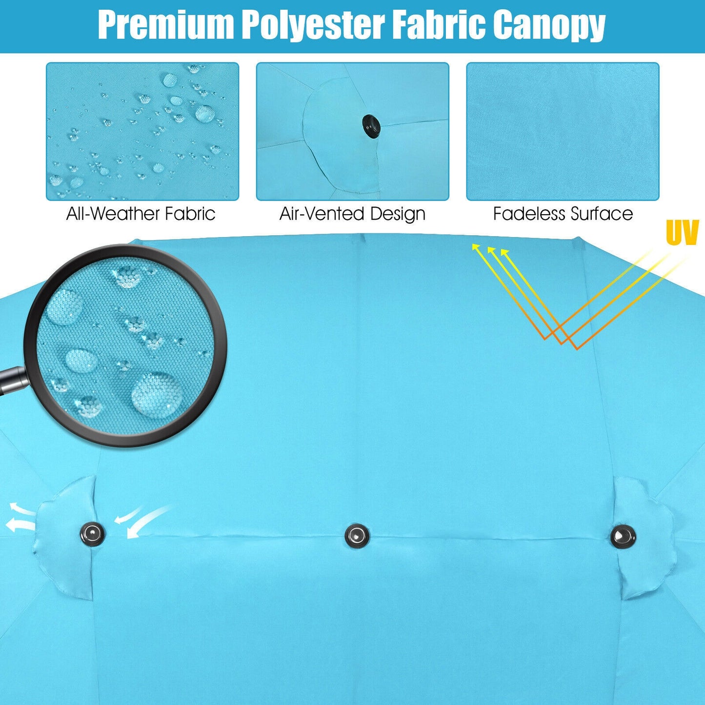 15 Feet Patio Double-Sided Umbrella with Hand-Crank System-Turquoise Kids Crystal