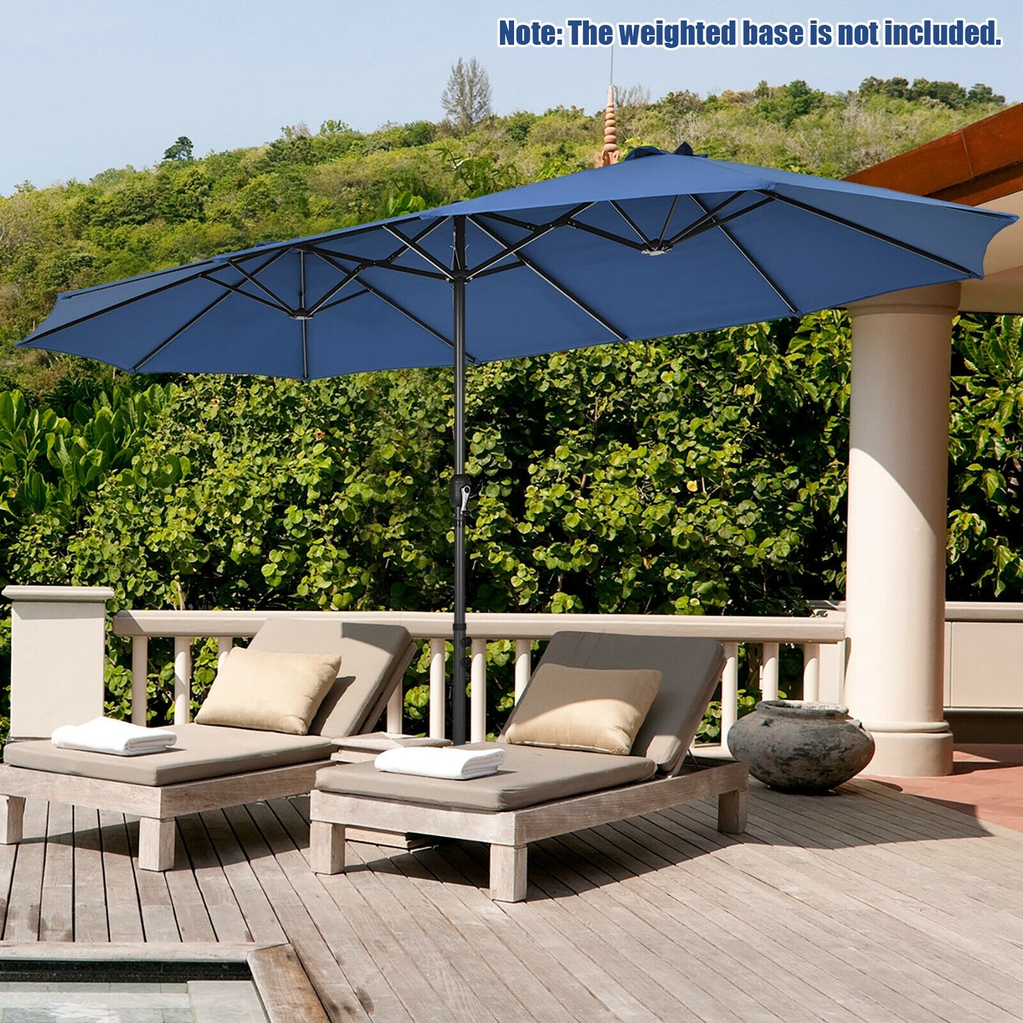 15 Feet Patio Double-Sided Umbrella with Hand-Crank System-Navy Kids Crystal