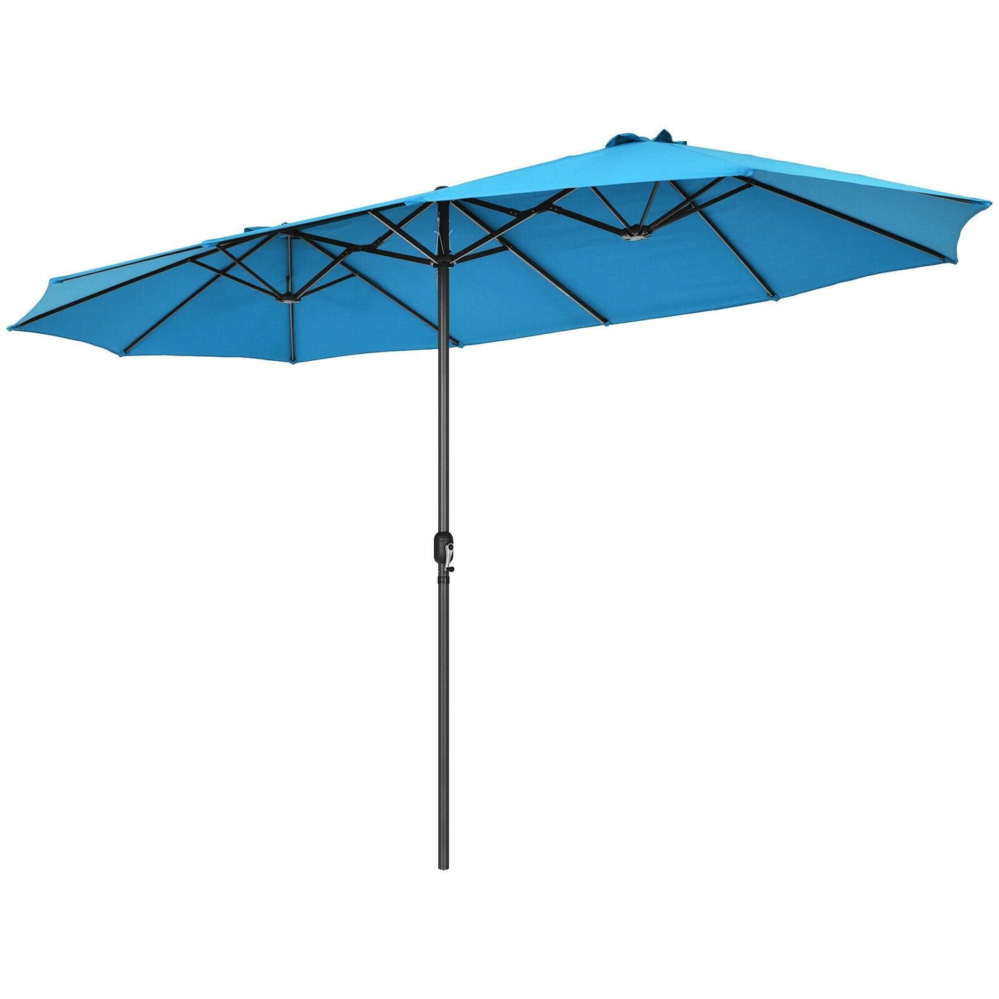 15 Feet Patio Double-Sided Umbrella with Hand-Crank System-Blue Kids Crystal