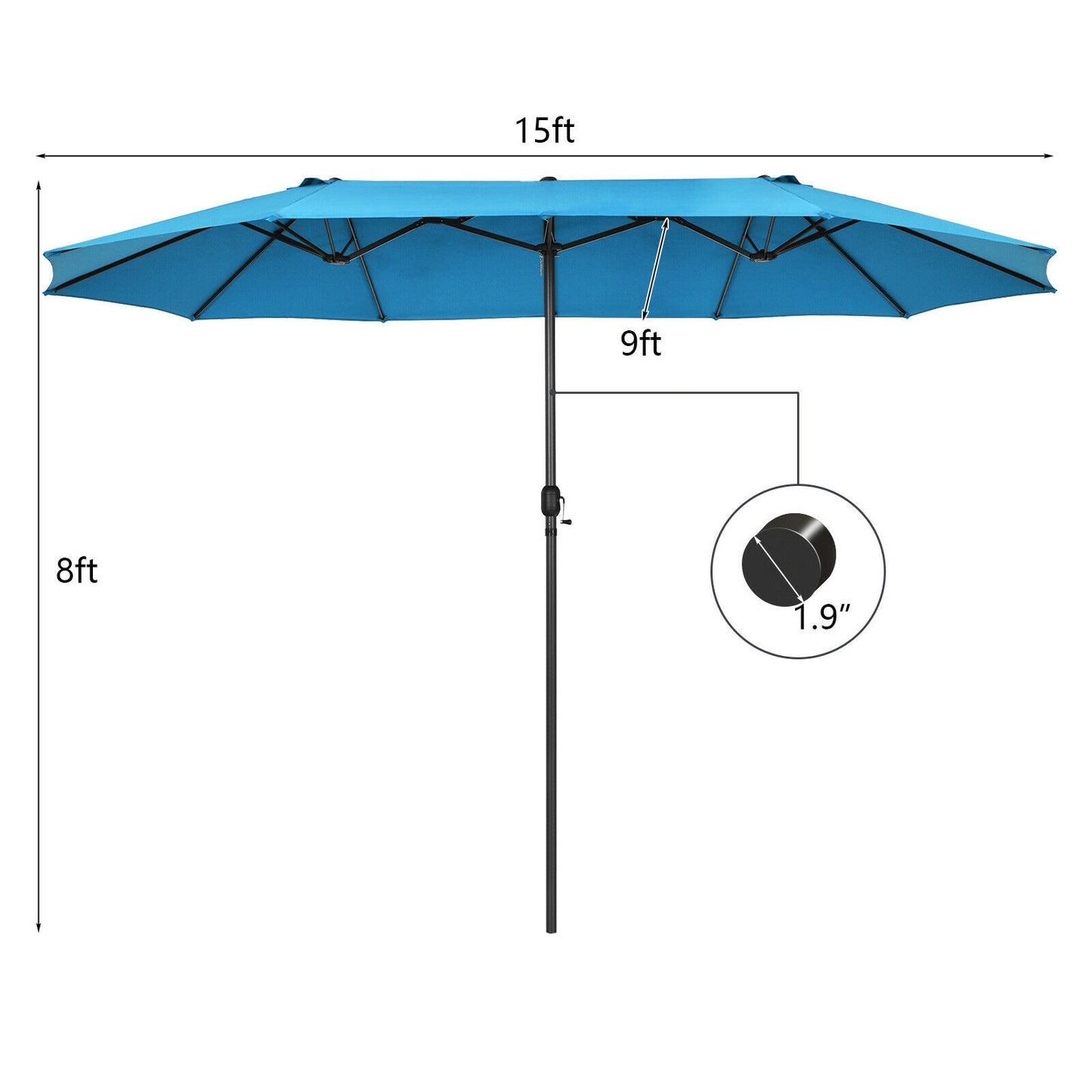 15 Feet Patio Double-Sided Umbrella with Hand-Crank System-Blue Kids Crystal
