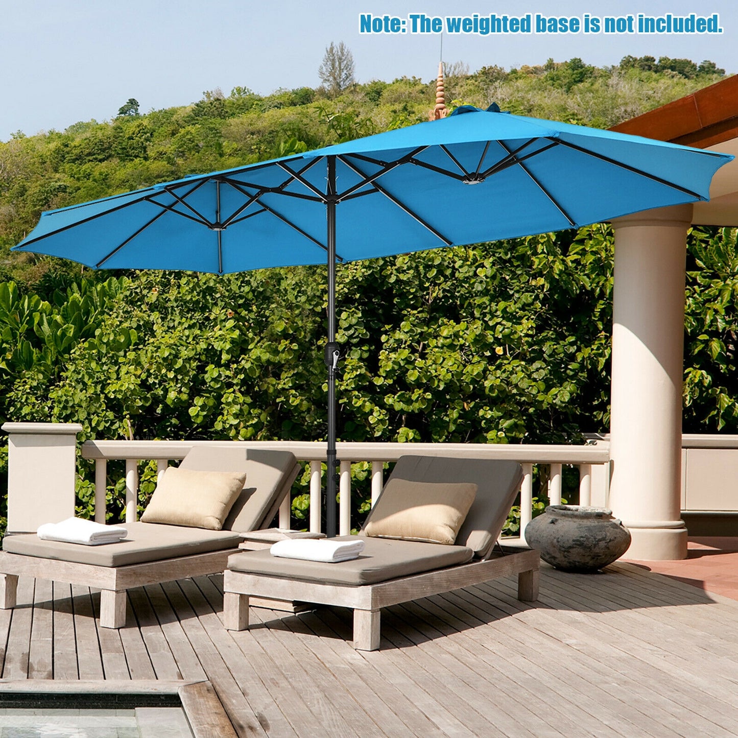 15 Feet Patio Double-Sided Umbrella with Hand-Crank System-Blue Kids Crystal