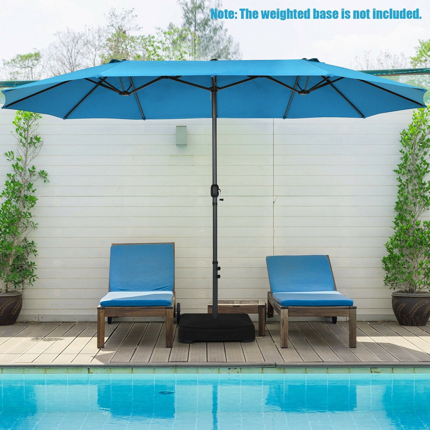 15 Feet Patio Double-Sided Umbrella with Hand-Crank System-Blue Kids Crystal
