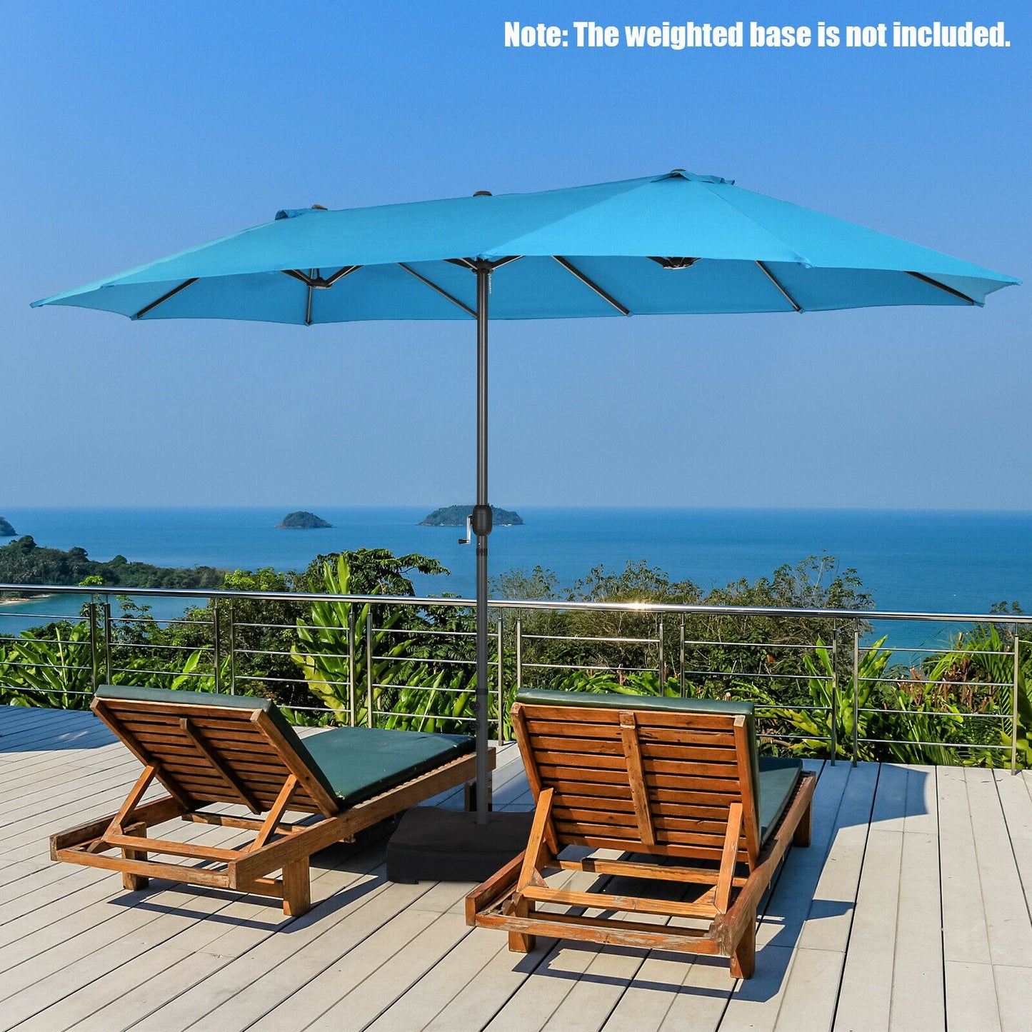 15 Feet Patio Double-Sided Umbrella with Hand-Crank System-Blue Kids Crystal