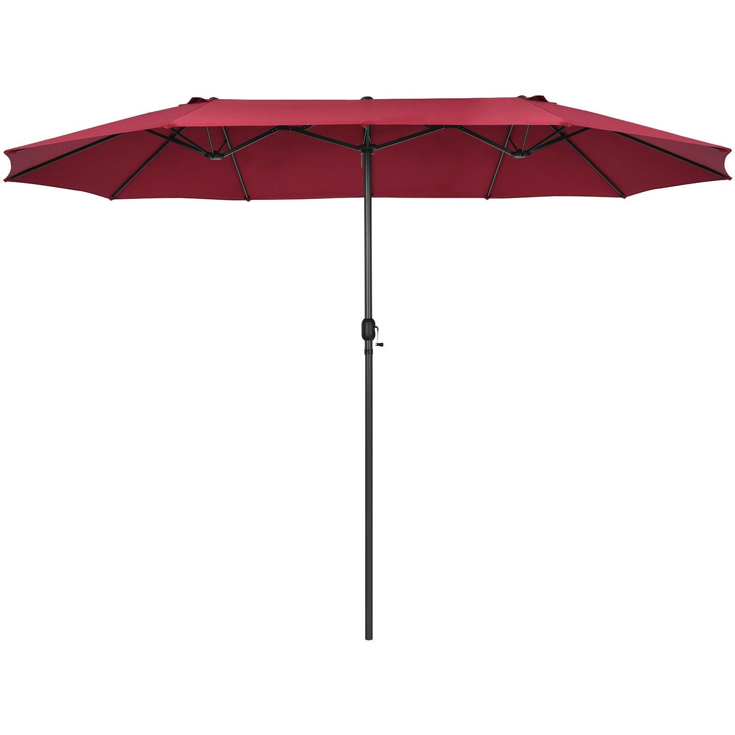15 Feet Patio Double-Sided Umbrella with Hand-Crank System-Dark Red Kids Crystal
