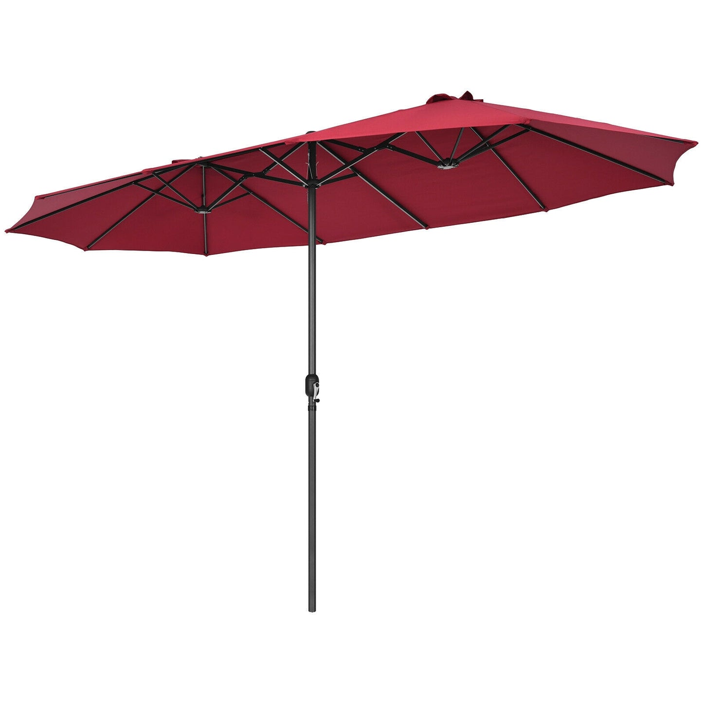 15 Feet Patio Double-Sided Umbrella with Hand-Crank System-Dark Red Kids Crystal