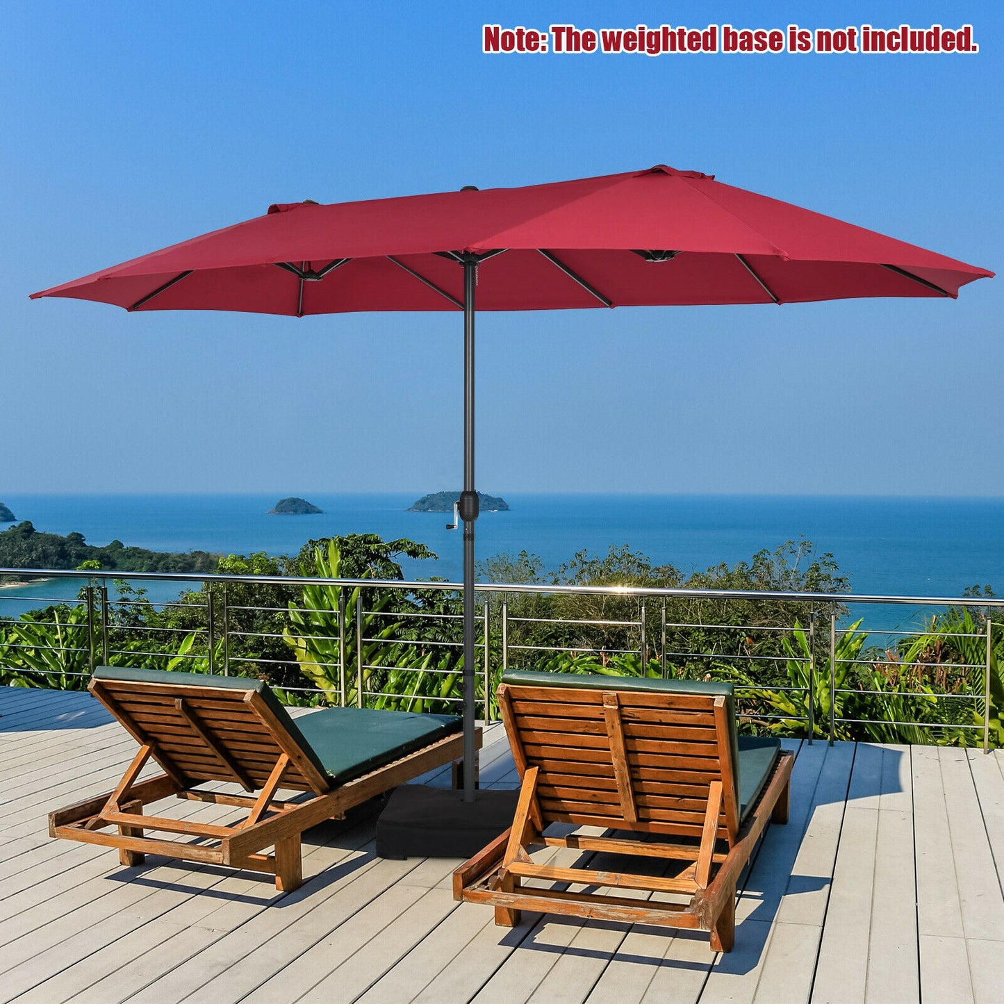 15 Feet Patio Double-Sided Umbrella with Hand-Crank System-Dark Red Kids Crystal
