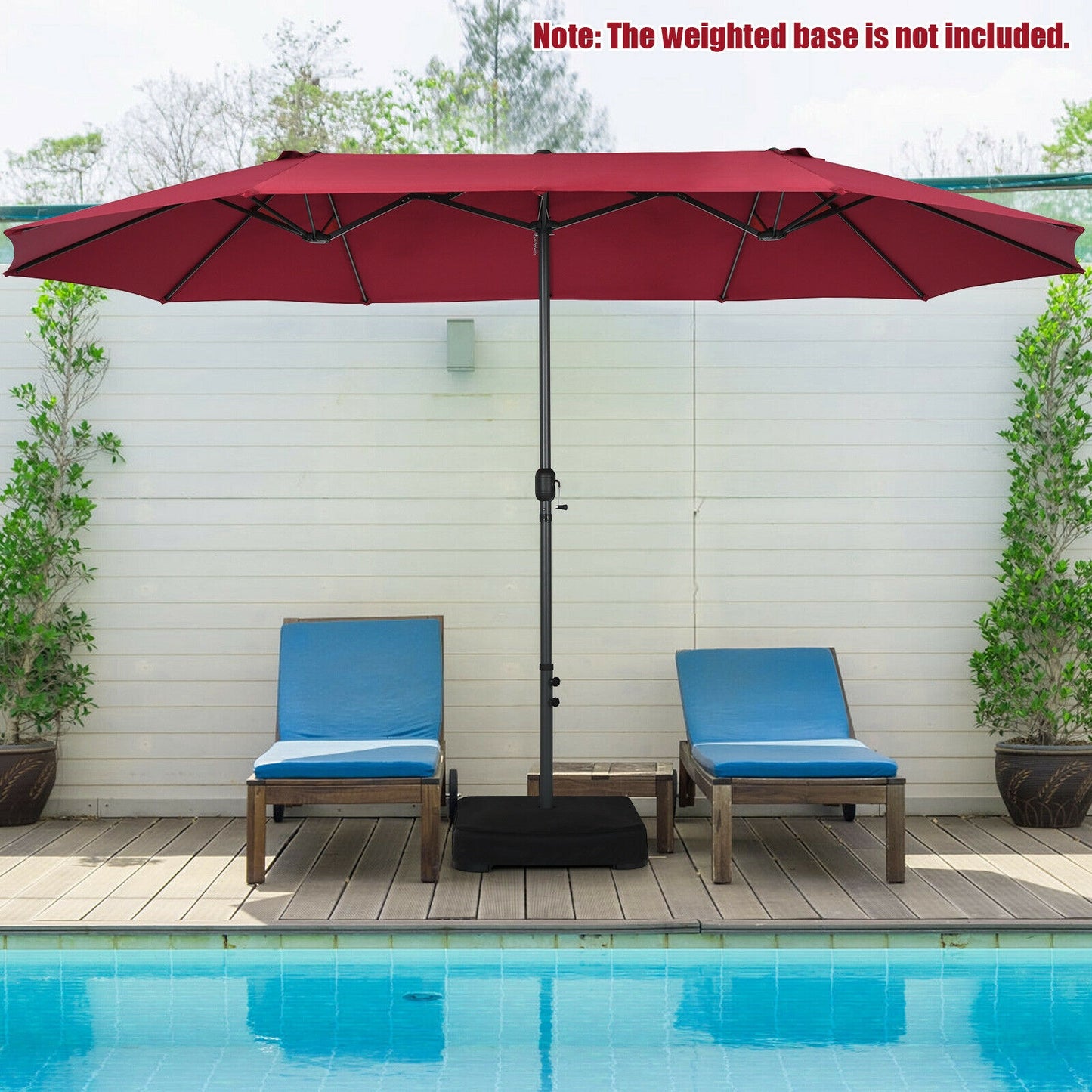15 Feet Patio Double-Sided Umbrella with Hand-Crank System-Dark Red Kids Crystal