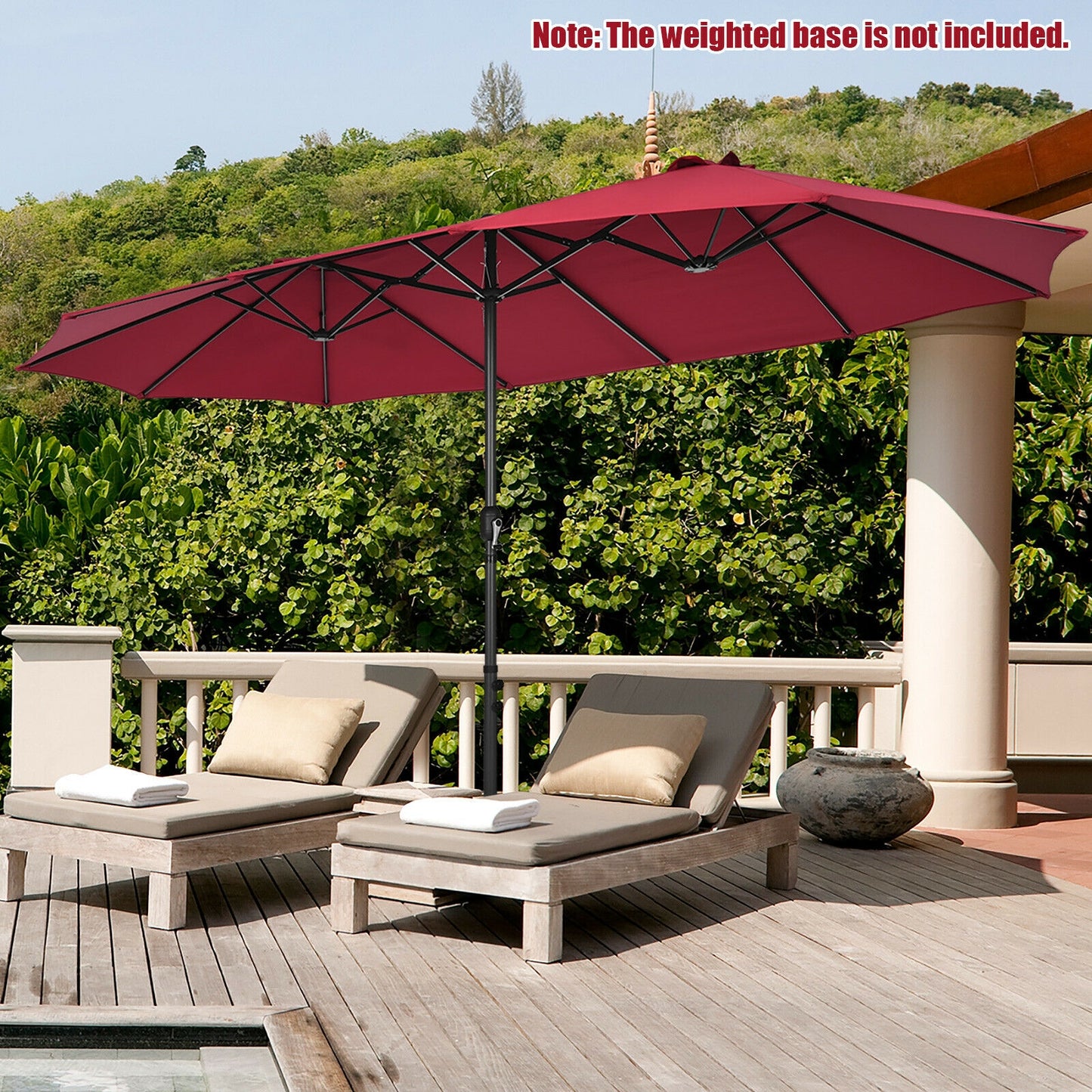 15 Feet Patio Double-Sided Umbrella with Hand-Crank System-Dark Red Kids Crystal