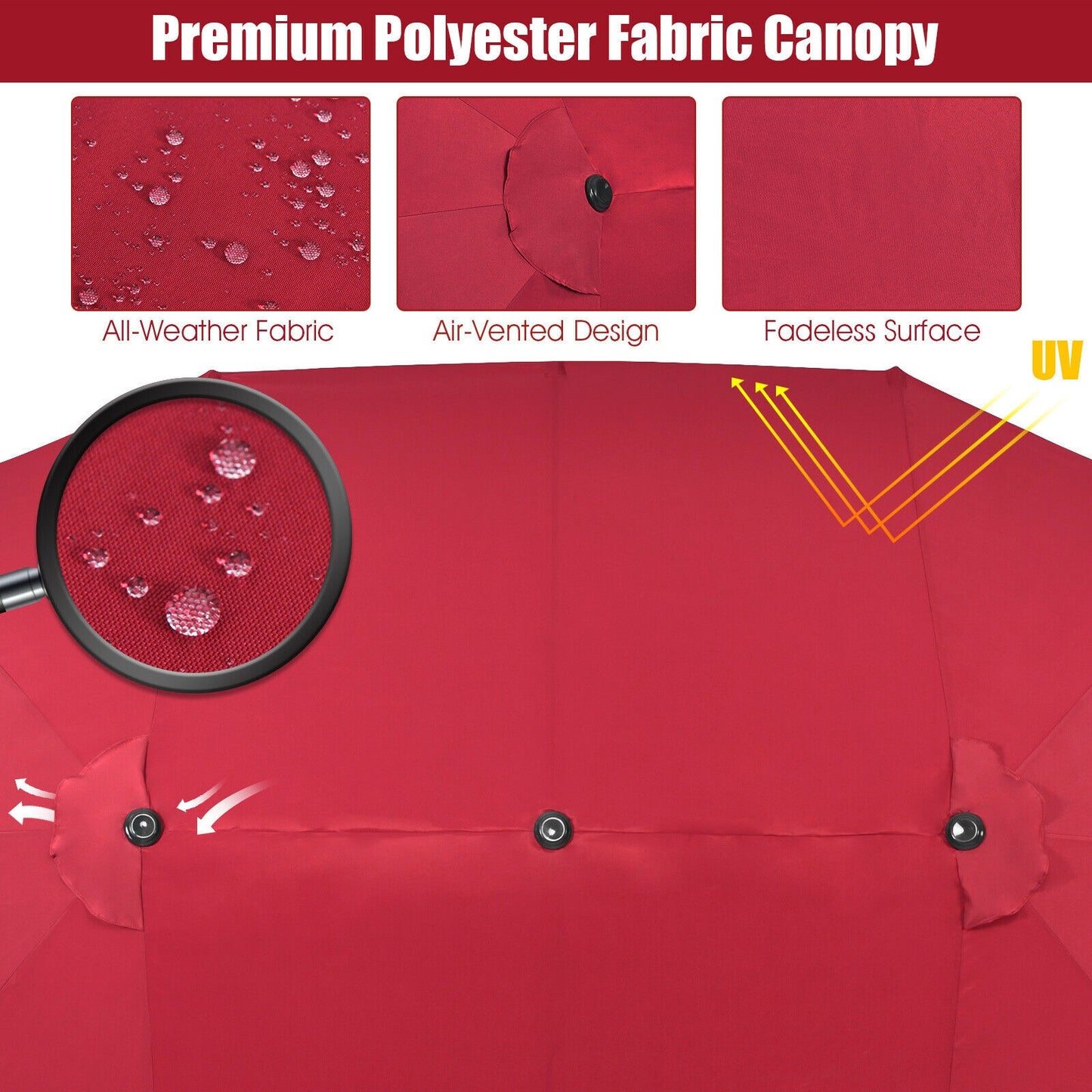 15 Feet Patio Double-Sided Umbrella with Hand-Crank System-Dark Red Kids Crystal