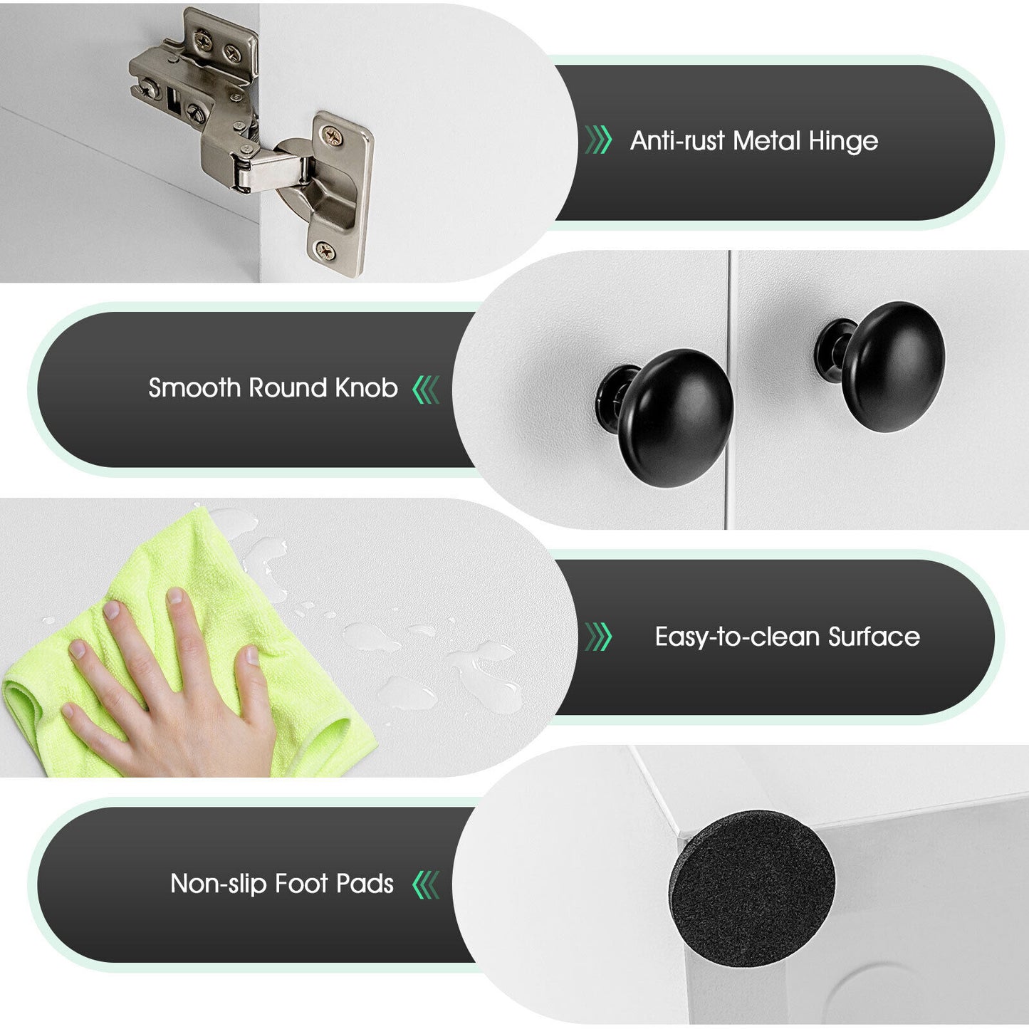 2 Door Storage Base Cabinet with 3-Tier Shelf-White Kids Crystal