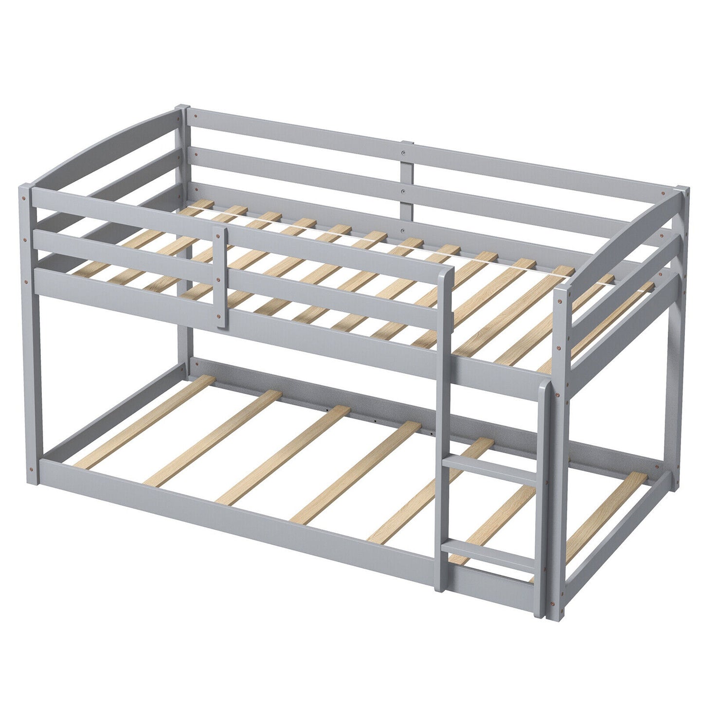 Twin Size Bunk Bed with High Guardrails and Integrated Ladder-Gray Kids Crystal