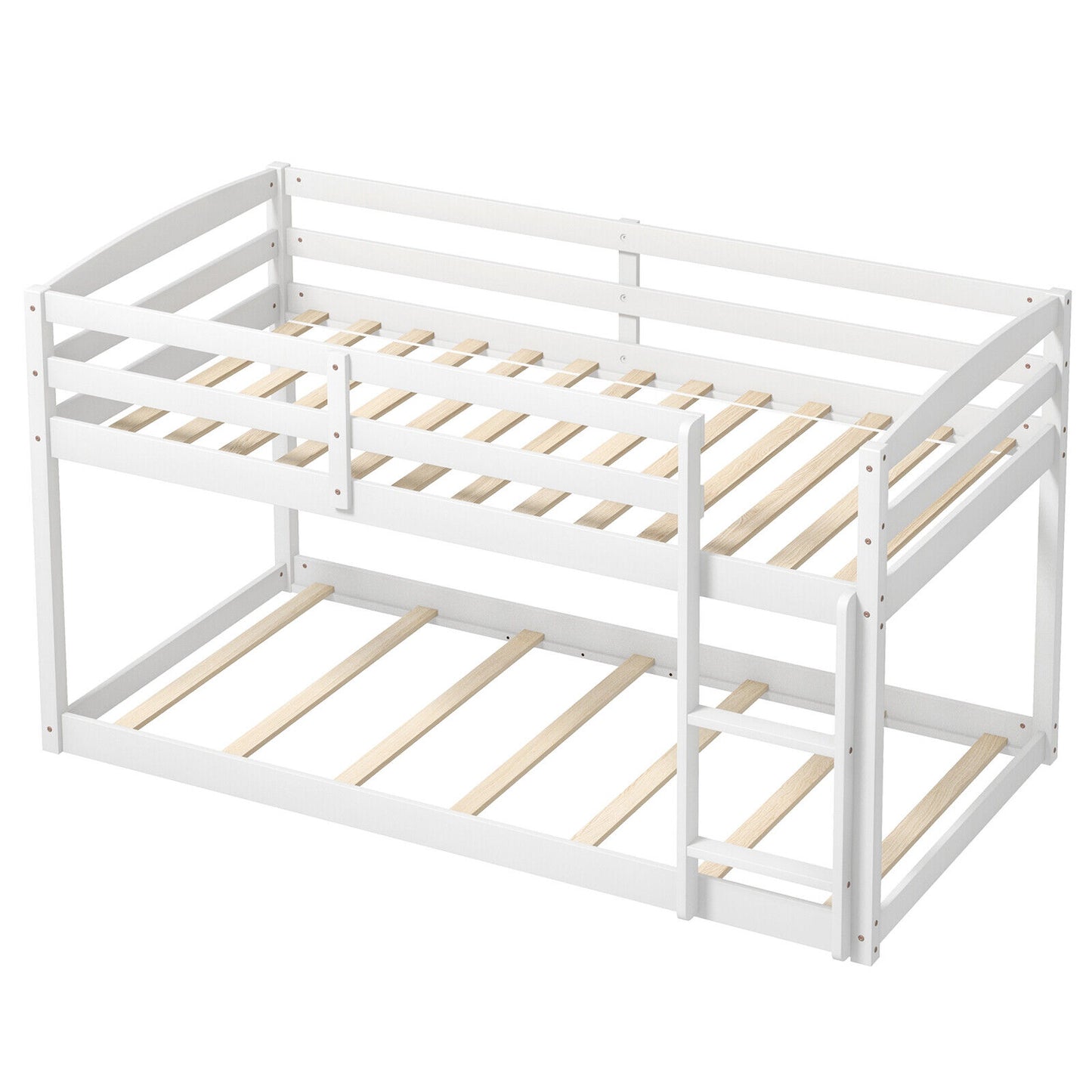 Twin Size Bunk Bed with High Guardrails and Integrated Ladder-White Kids Crystal