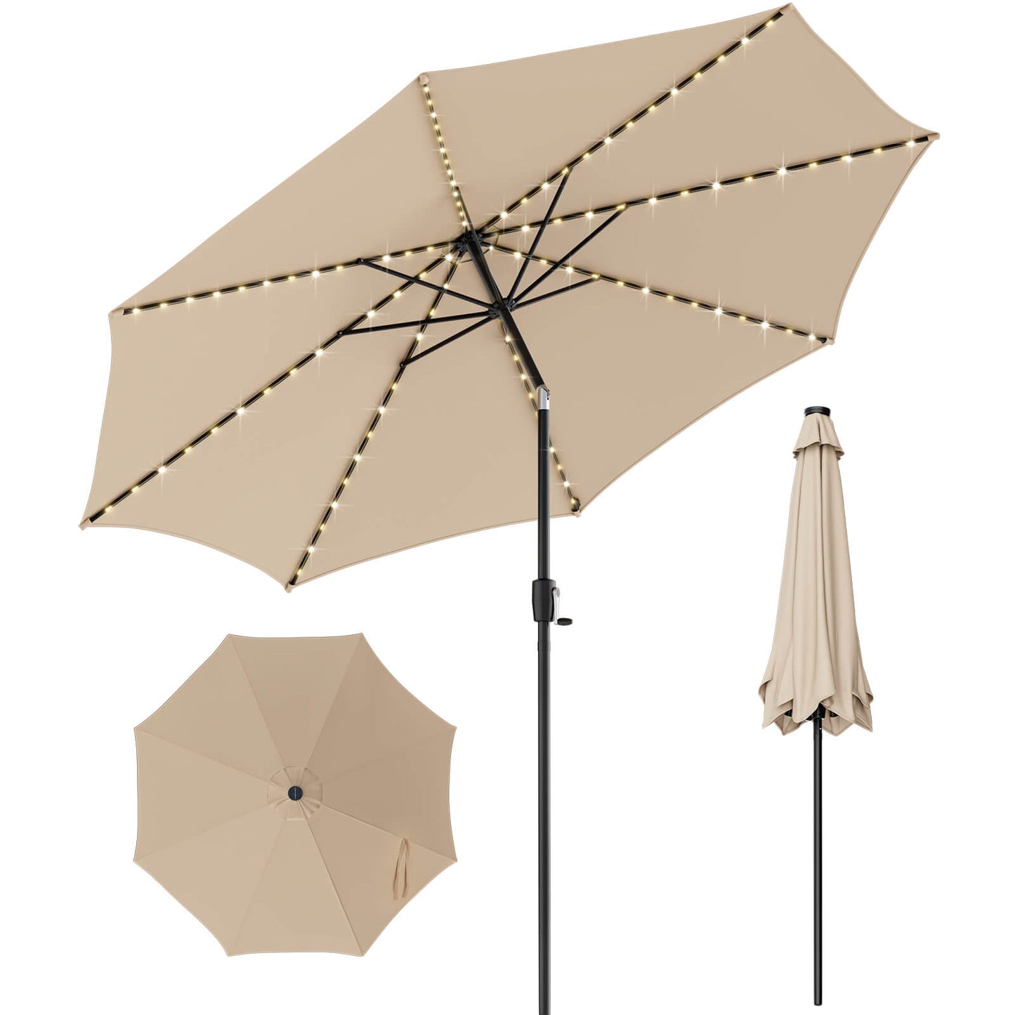 10 Feet Patio Umbrella with 112 Solar Lights and Crank Handle-Beige Kids Crystal