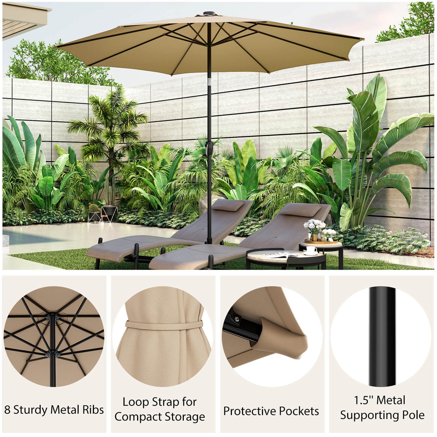 10 Feet Patio Umbrella with 112 Solar Lights and Crank Handle-Beige Kids Crystal