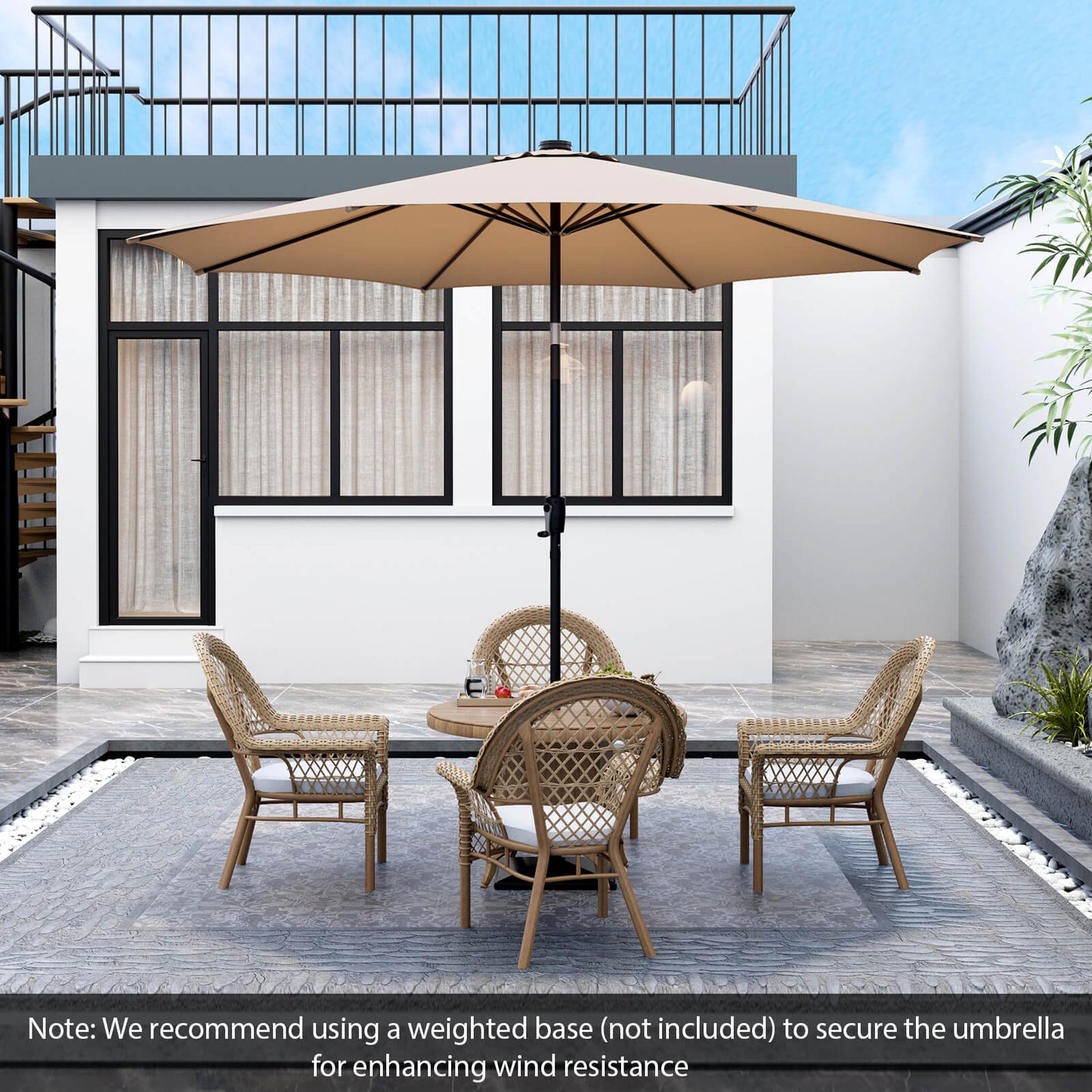 10 Feet Patio Umbrella with 112 Solar Lights and Crank Handle-Beige Kids Crystal