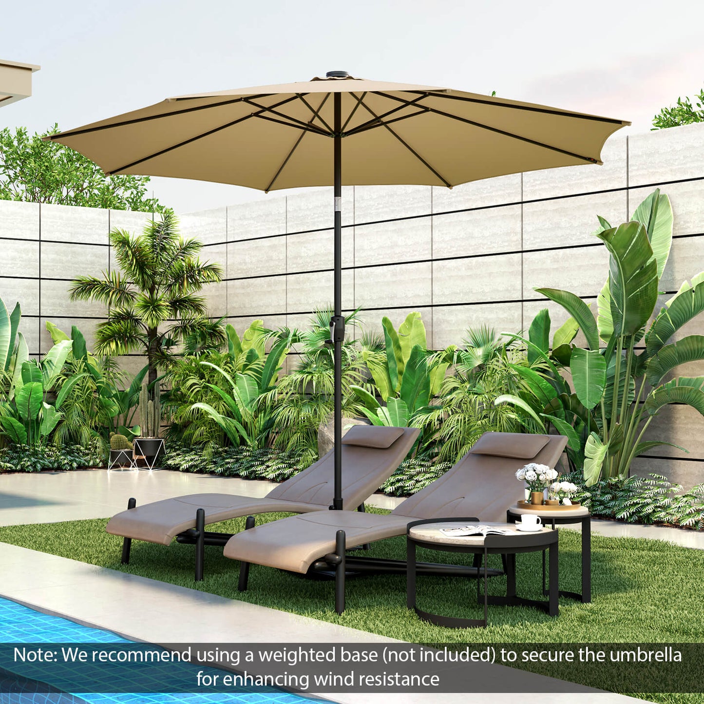 10 Feet Patio Umbrella with 112 Solar Lights and Crank Handle-Beige Kids Crystal