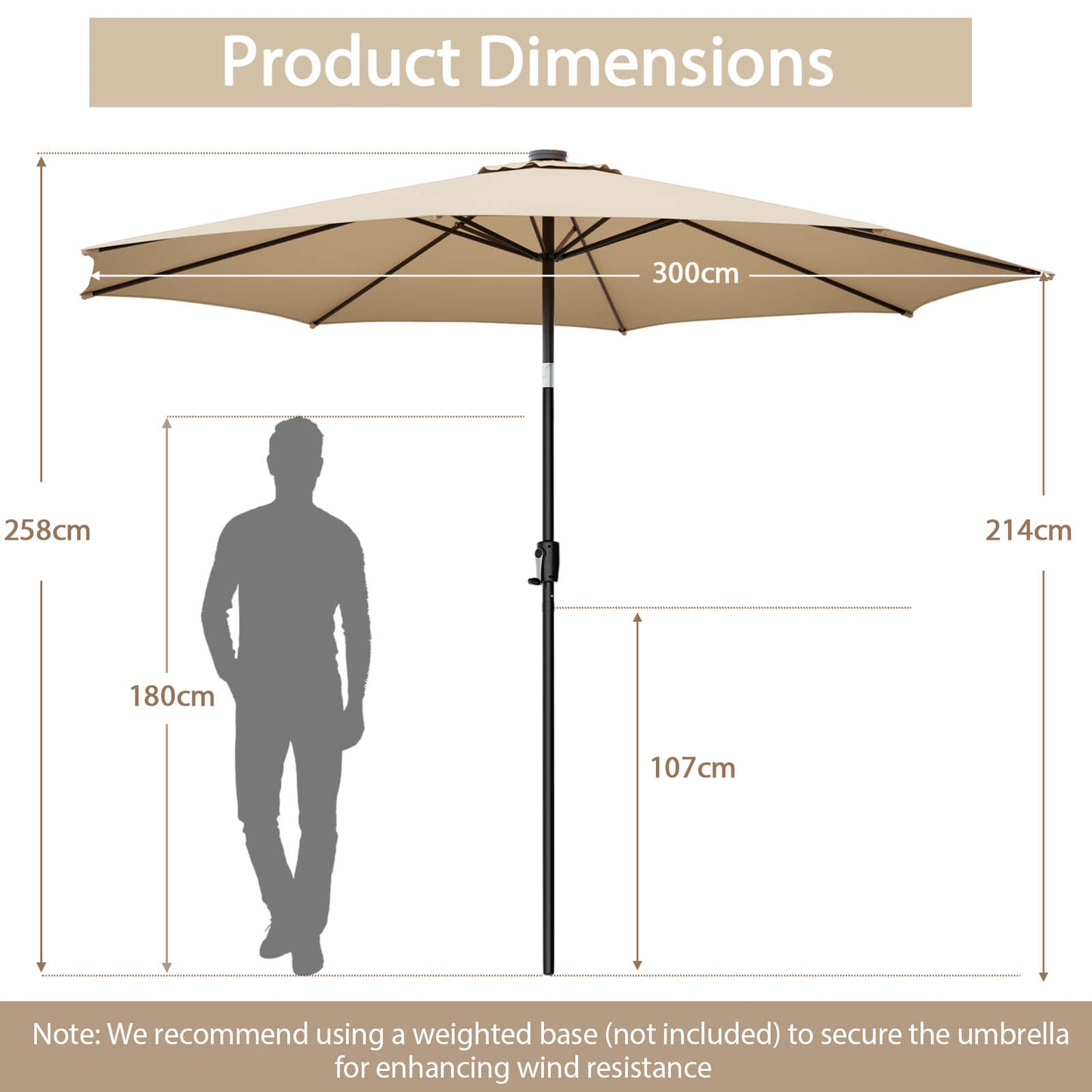 10 Feet Patio Umbrella with 112 Solar Lights and Crank Handle-Beige Kids Crystal