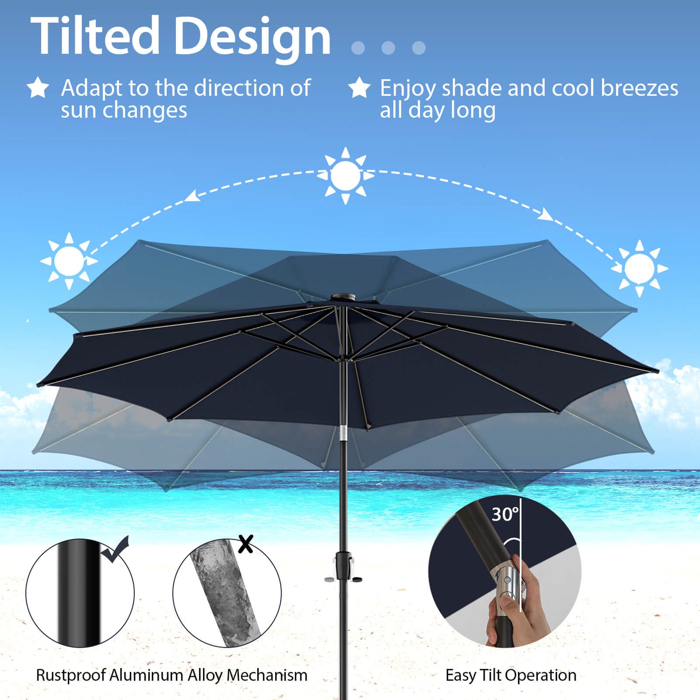 10 Feet Patio Umbrella with 112 Solar Lights and Crank Handle-Navy Kids Crystal