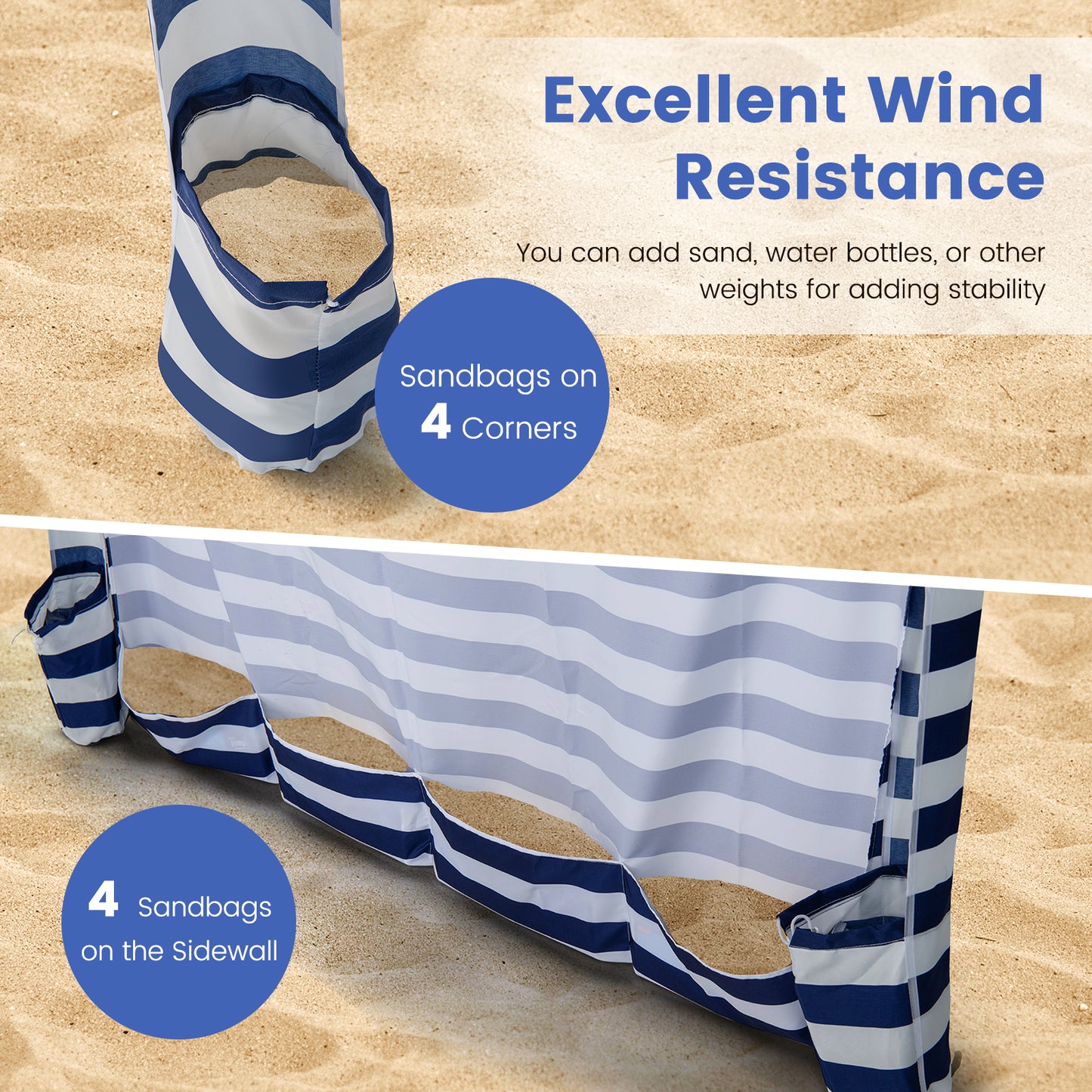 6 x 6 Feet Foldable Beach Cabana Tent with Carrying Bag and Detachable Sidewall Kids Crystal