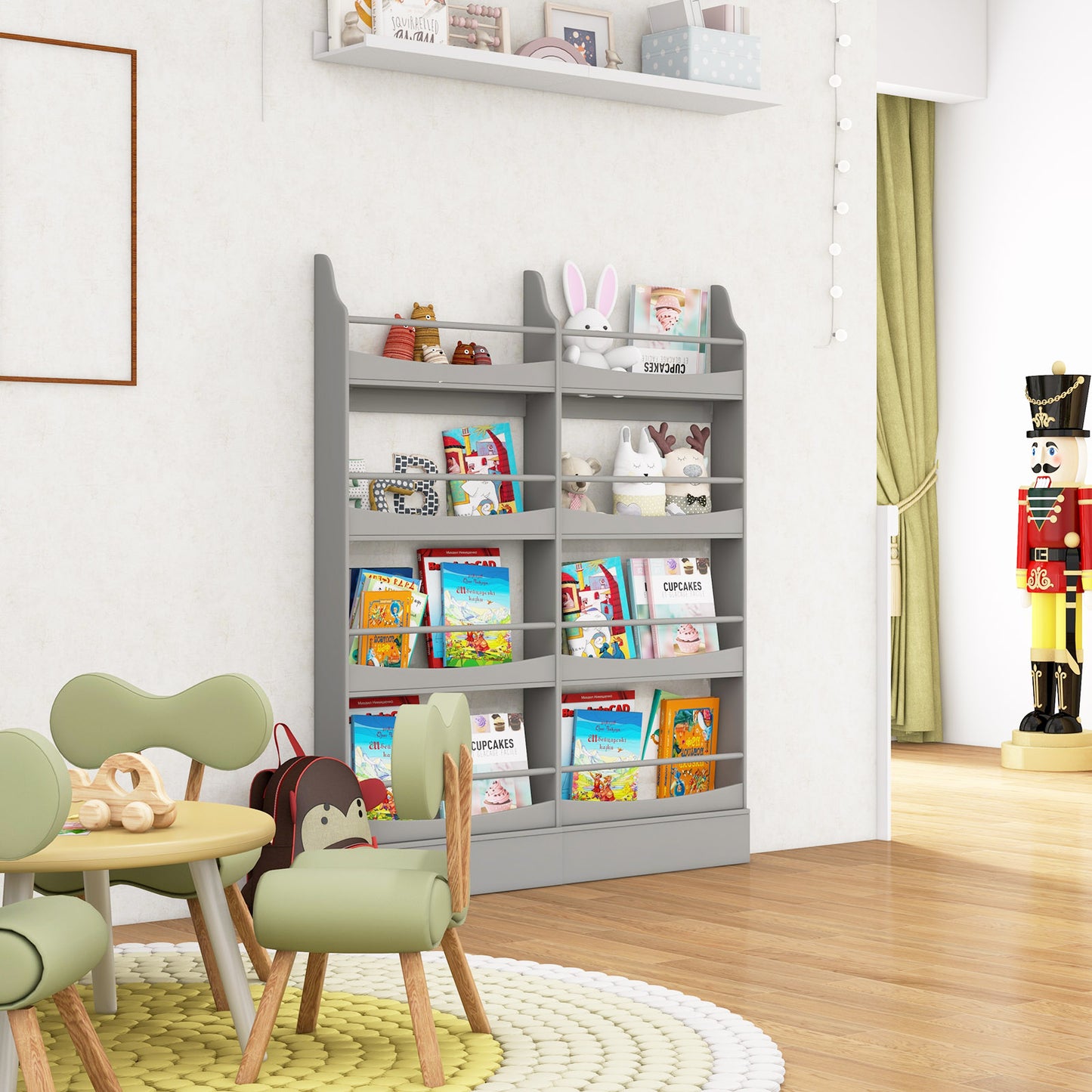4-Tier Bookshelf with 2 Anti-Tipping Kits for Books and Magazines-Gray Kids Crystal