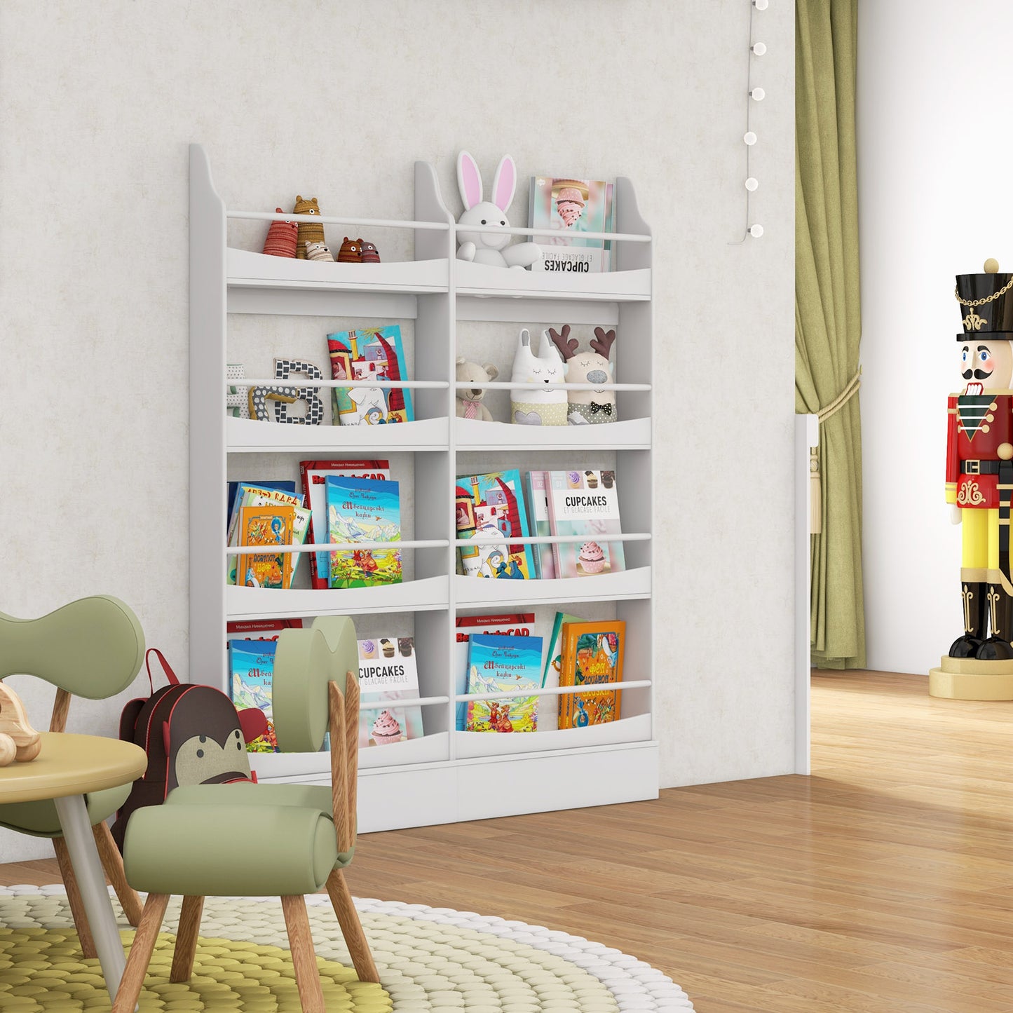4-Tier Bookshelf with 2 Anti-Tipping Kits for Books and Magazines-White Kids Crystal