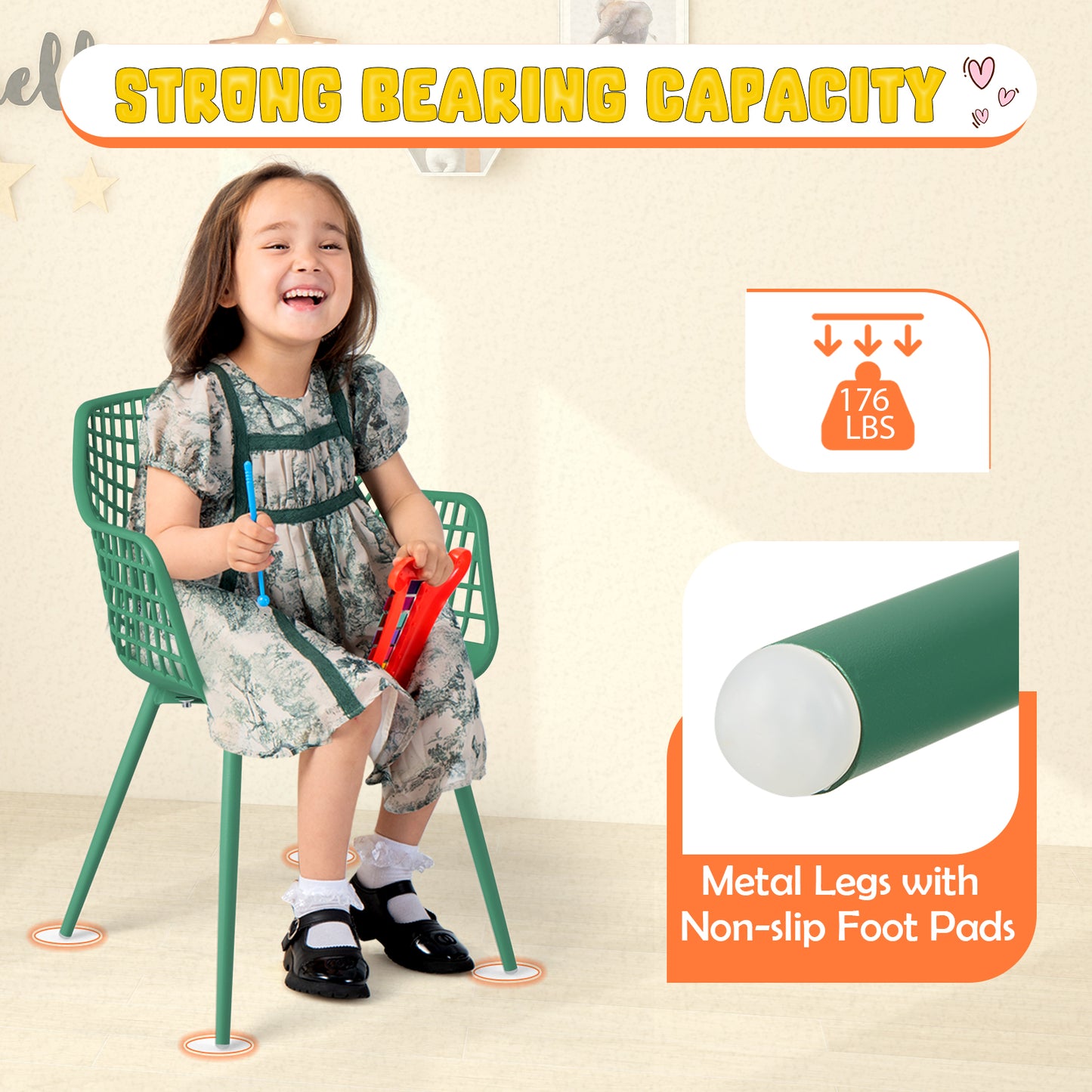 4 Pieces Kids Chairs with Curved Backrest and Ergonomic Armrests