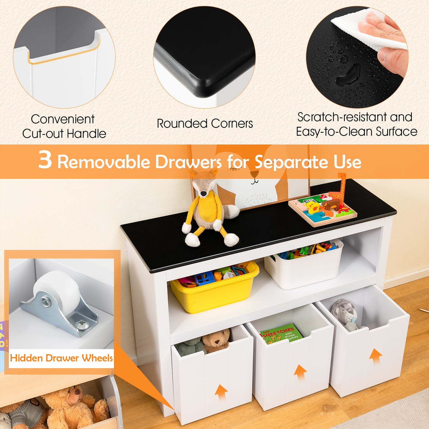 Kids Toy Storage Organizer with Blackboard Top-3-Drawer Kids Crystal