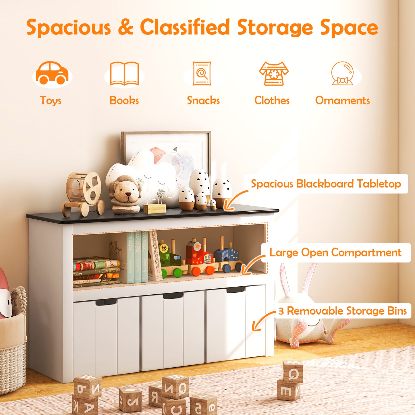 Kids Toy Storage Organizer with Blackboard Top-3-Drawer Kids Crystal
